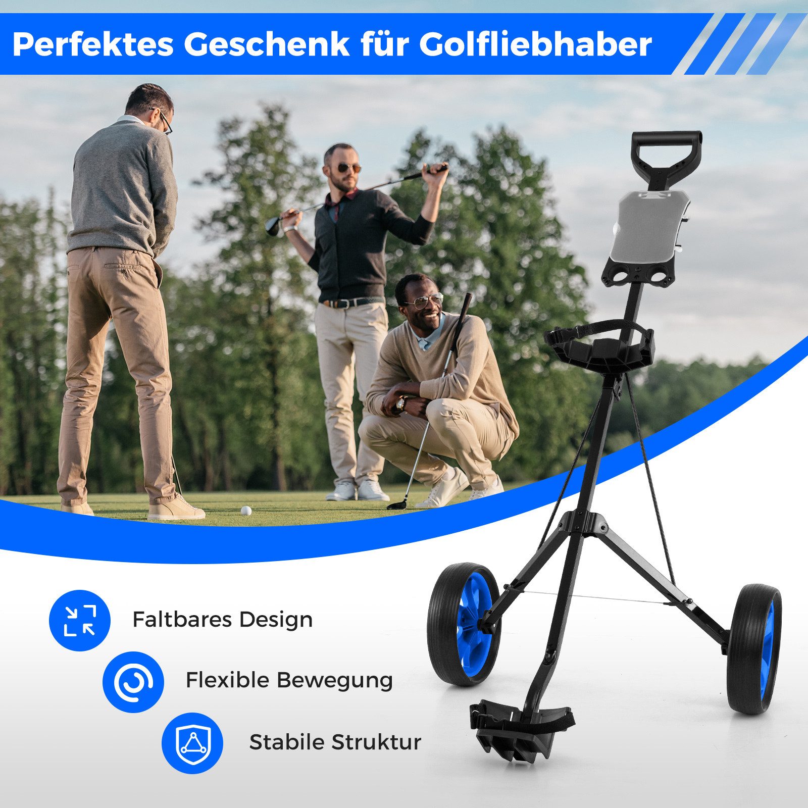 COSTWAY Golftrolley Golfwagen, mit Anzeigetafel, 4-Rad