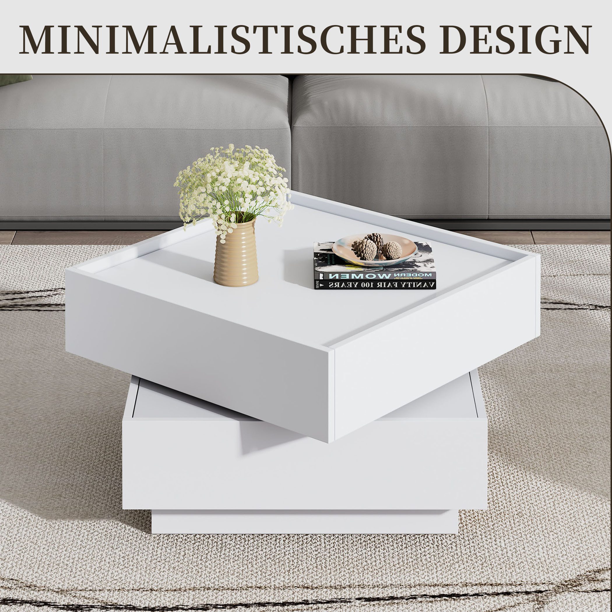 SeedWave Couchtisch Sofatisch, 360° Drehbare Ober-Tischplatte, 2 Grifflosen günstig online kaufen