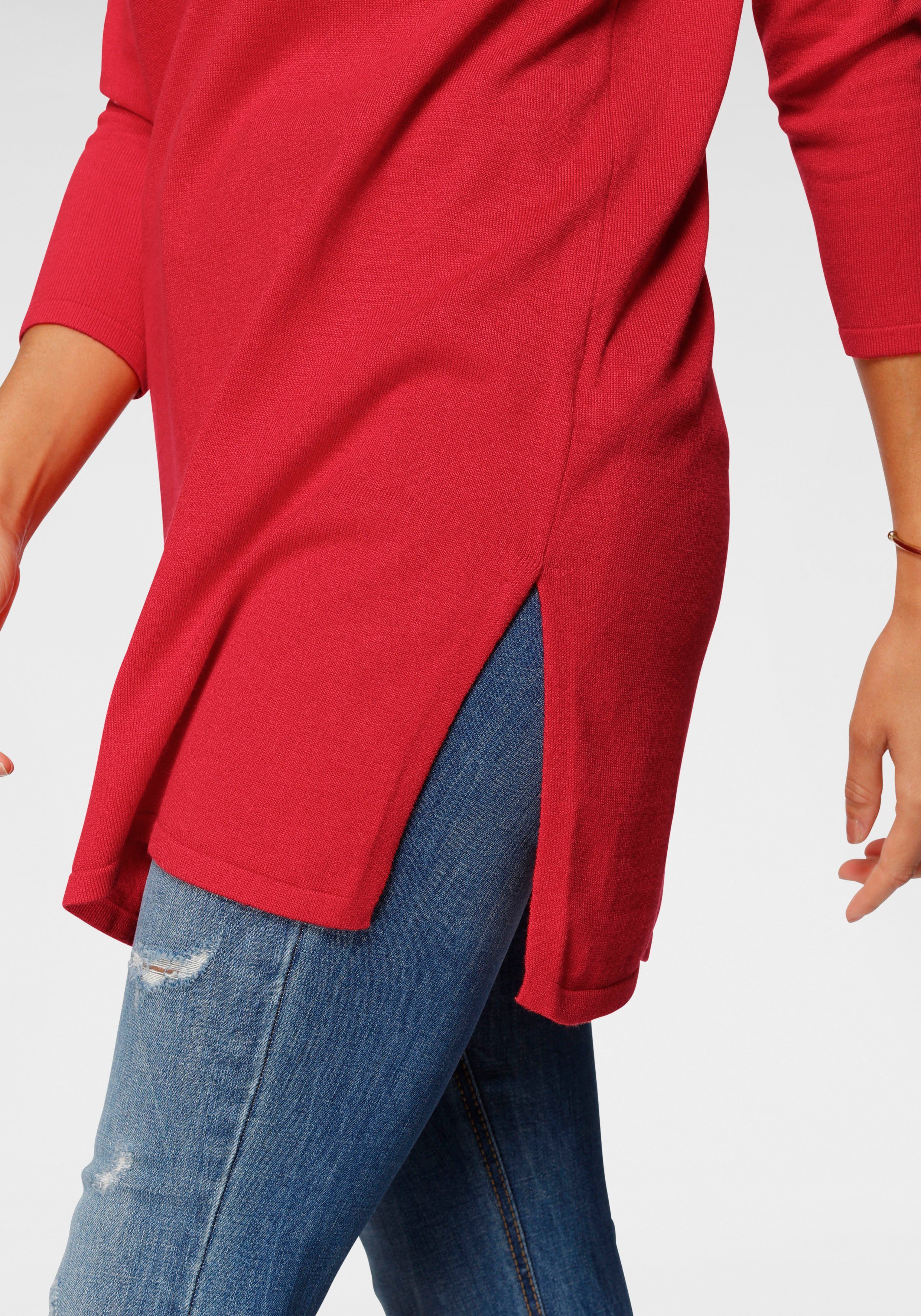 Laura Scott Longpullover Feinstrick mit U-Boot Ausschnitt und seitlichem Schlitz