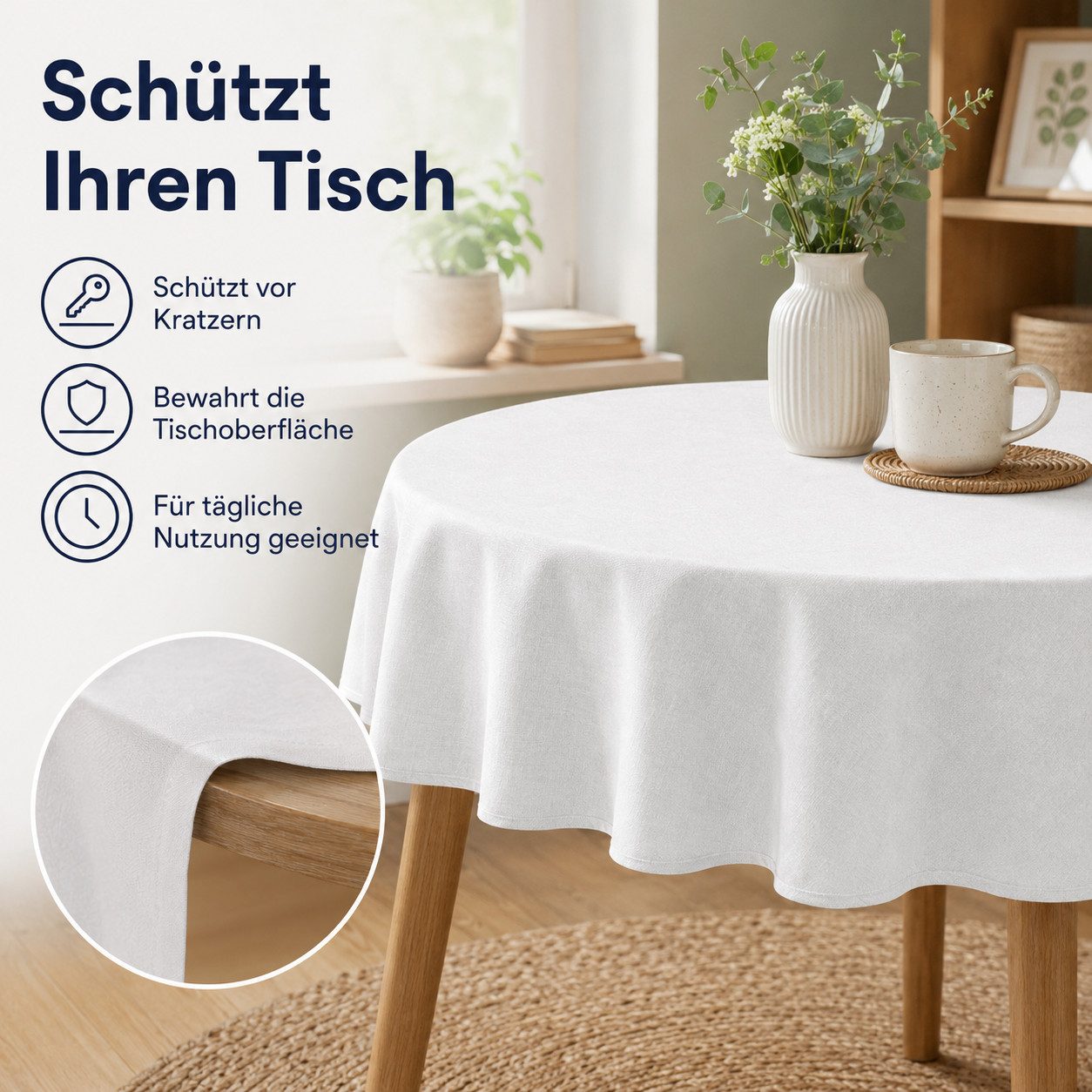 Simurq Tischdecke Rund 140 Leinenoptik Lotuseffekt Tischwäsche Wasserabweisend (Tischwäsche Wasserabweisend, Tischdecke Rund φ140cm), Tischdecke Abwaschbar Outd – Bild 5 von 5