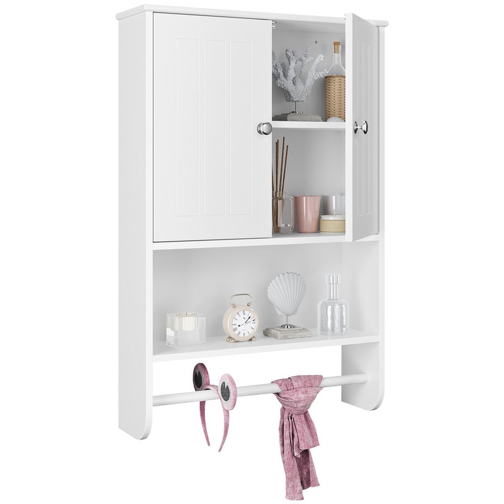 Yaheetech Hängeschrank mit Handtuchhalter und Einlegeboden Badezimmerschrank Wandschrank für Badezimmer/Küche
