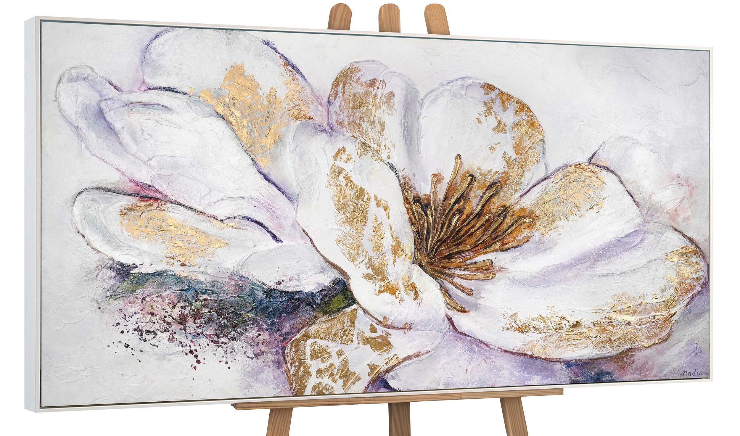 YS-Art Gemälde Goldene Pfingstrose, Blumen, Leinwand günstig online kaufen