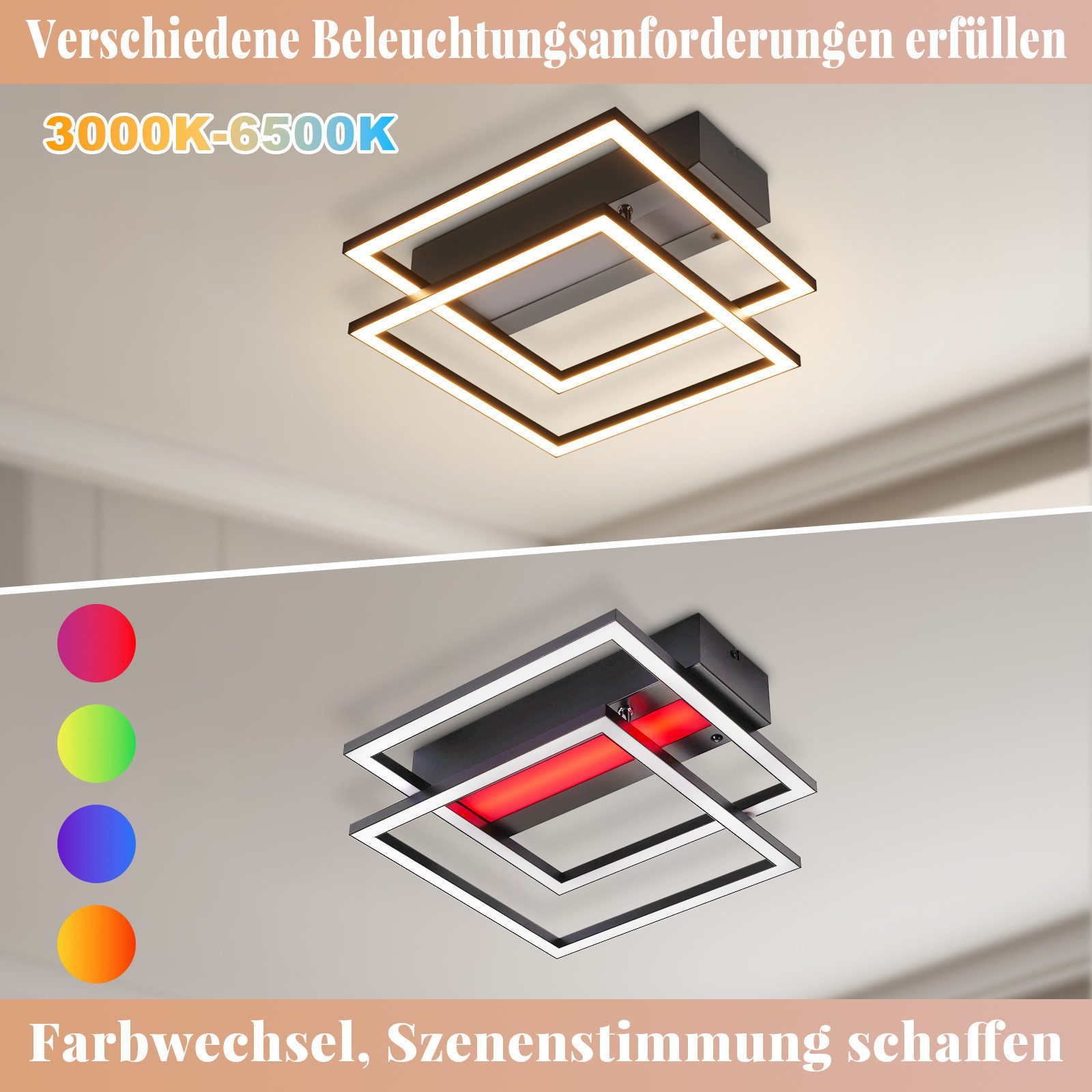 ZMH LED Deckenleuchte Wohnzimmer 2 Rahmen günstig online kaufen