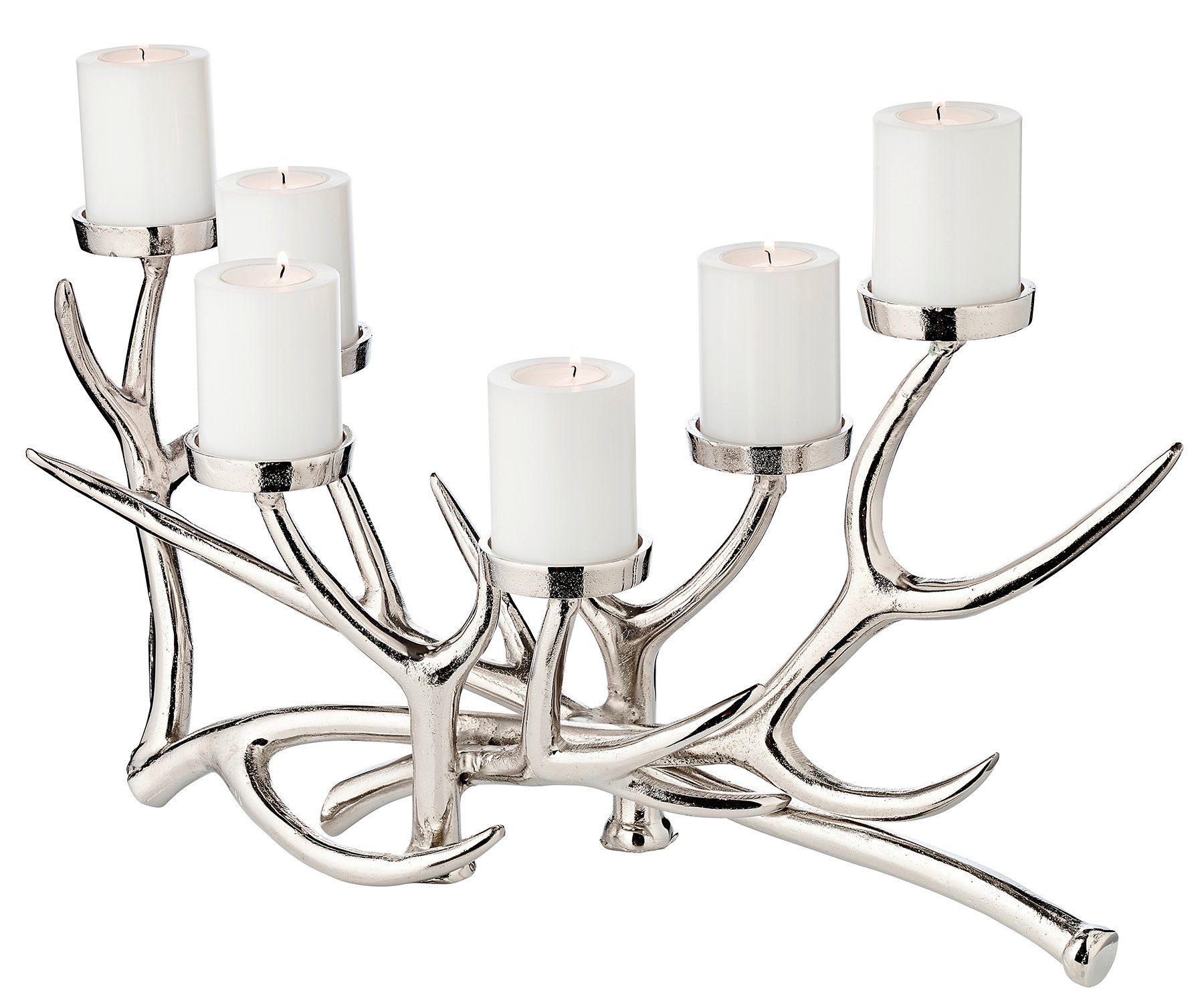 EDZARD Adventskranz James, Höhe 27 cm, Kerzenleuchter Geweih-Design, aus vernickeltem Aluminium in Silber-Optik, Adventskranz für Stumpenkerzen