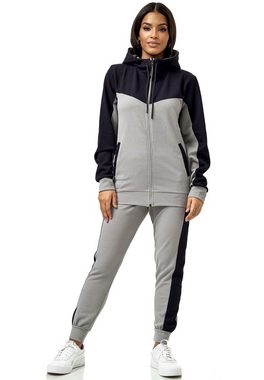 L.gonline Freizeitanzug Damen Trainingsanzug, Jogginganzug mit Kapuzenjacke, 0986 (Kapuzenjacke mit Reißverschluss, Hose, 2-tlg), Fitness Freizeit Casual