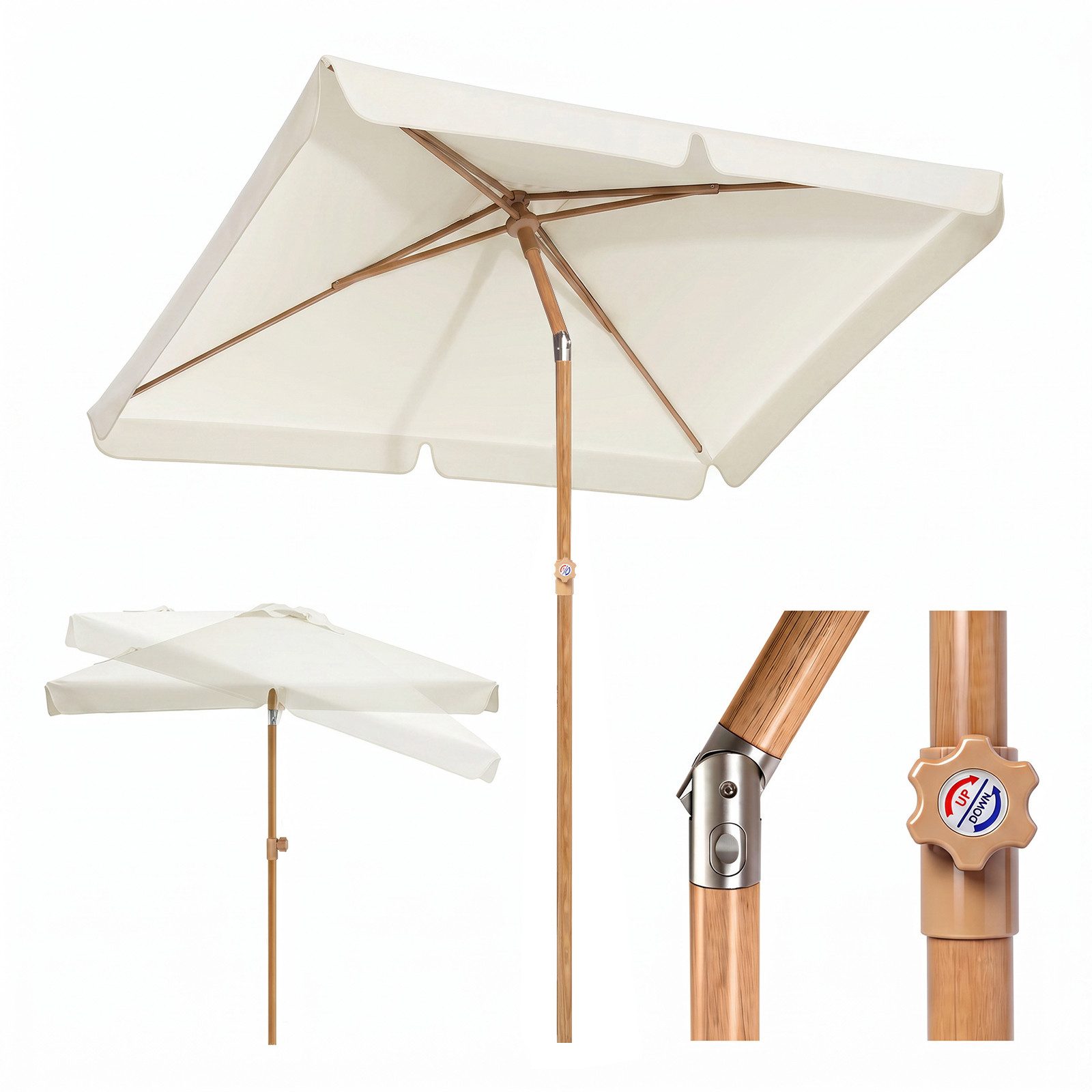 Sekey Rechteckschirm Sonnenschirm Rechteckig Balkon Balkonschirm Knickbar, LxB: 200x125,00 cm, UV50+ Sonnenschutz, für Terrasse