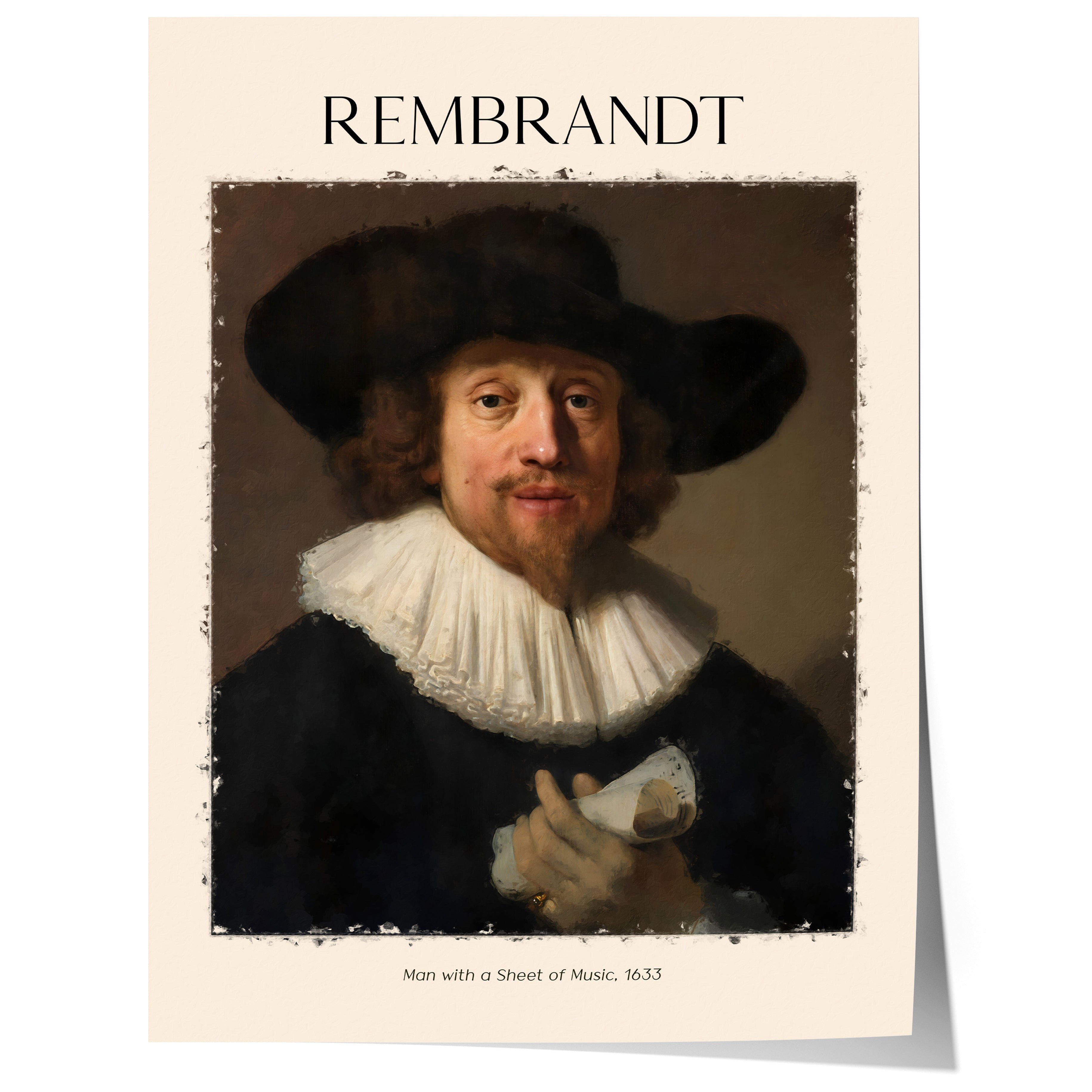 JUSTGOODMOOD Poster Rembrandt Geschenkidee Barockes Porträt Mann mit Musikblatt Klassische, (1 St)