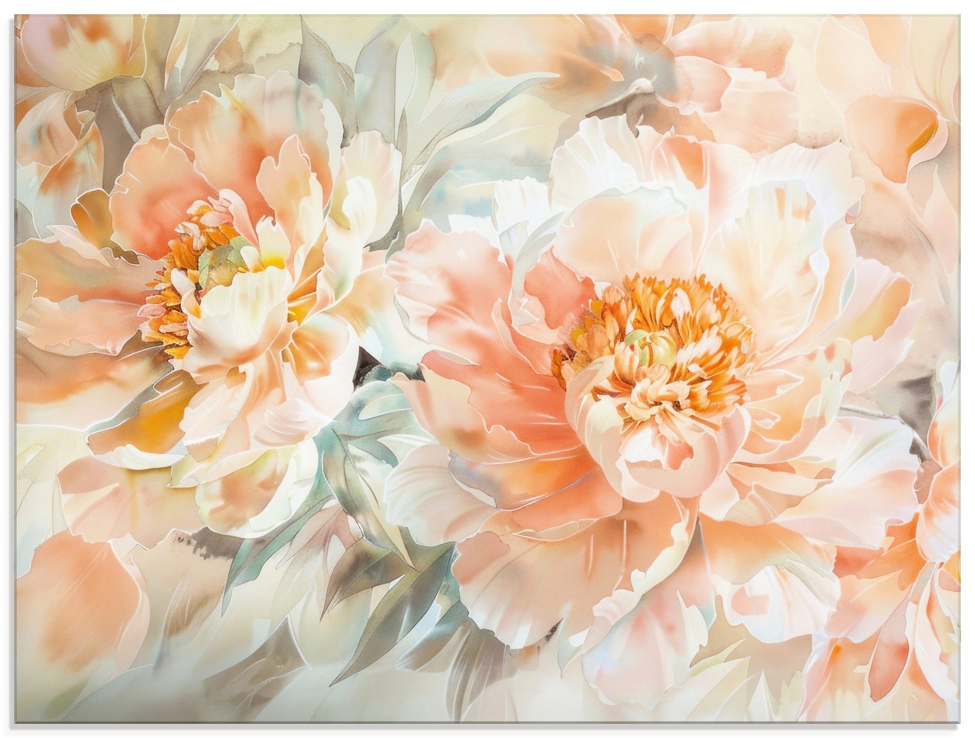 Artland Glasbild Pfirsisch Farbene Pfingstrosen Aquarell, Blumenbilder (1 St), in verschiedenen Größen