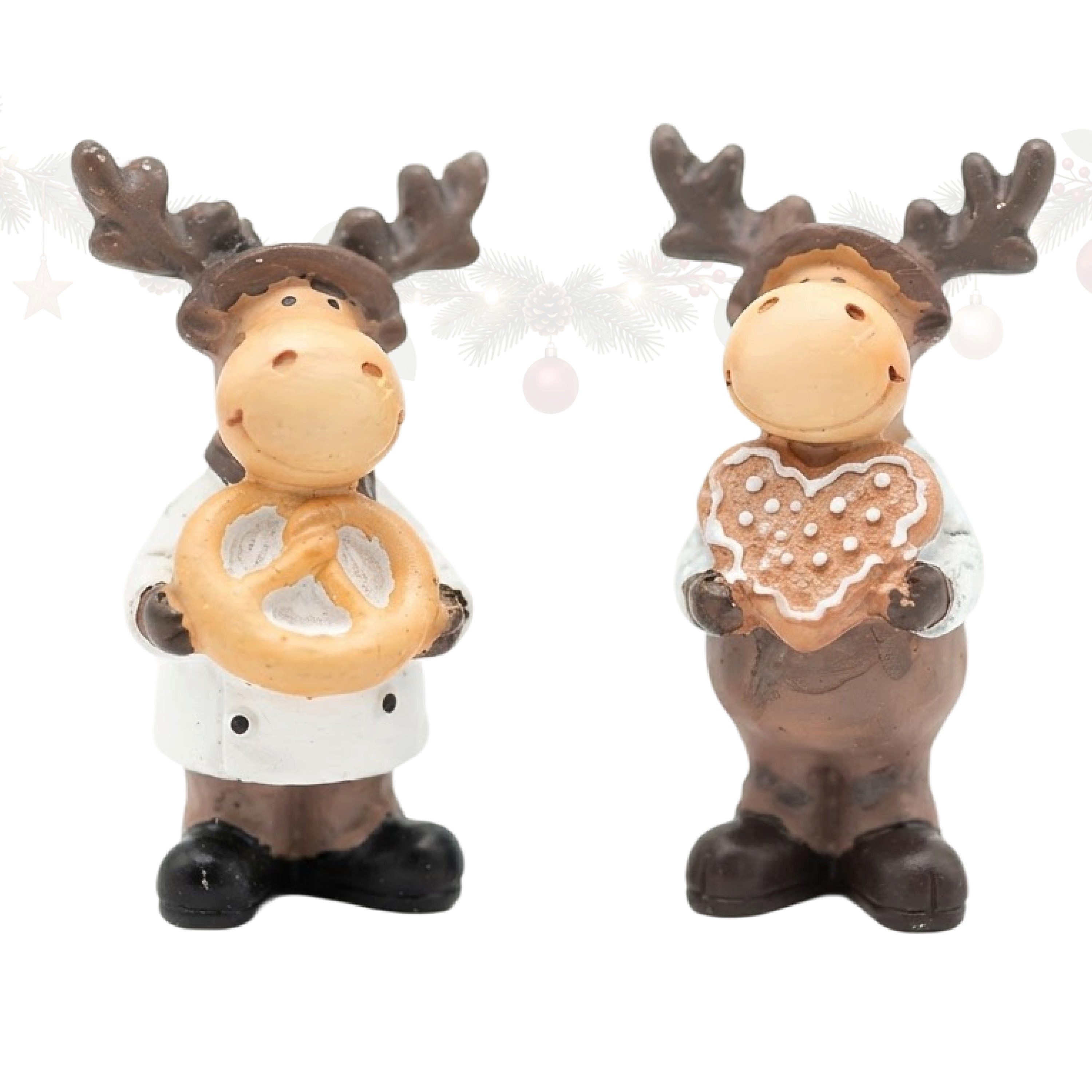 Logbuch-Verlag Dekofigur 2er Set Elch Figuren in Tracht mit Breze und Lebkuchenherz 5,5 cm