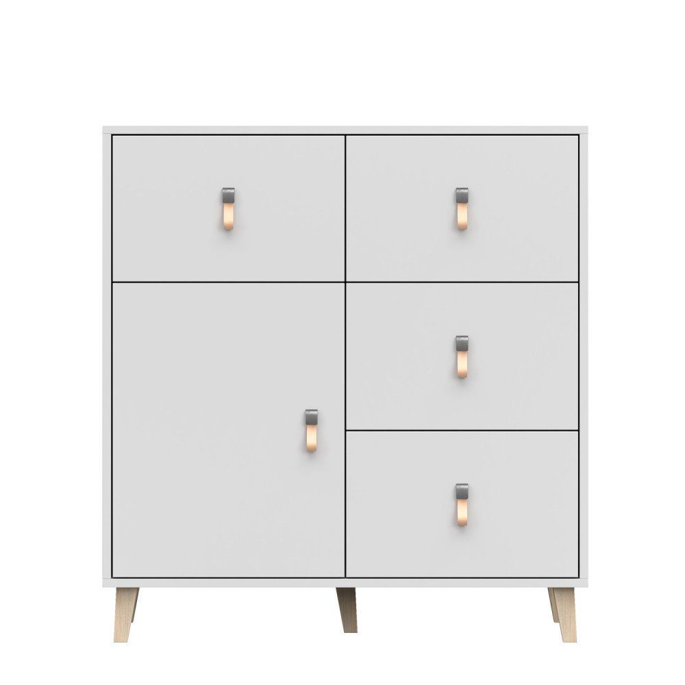 und Kinderzimmer, Collective 96,5cm weiss und Jugendzimmer, Kommode Schuladen Sideboard einem praktisches Kids Regal Skandi vier hoch mit breit, 90cm