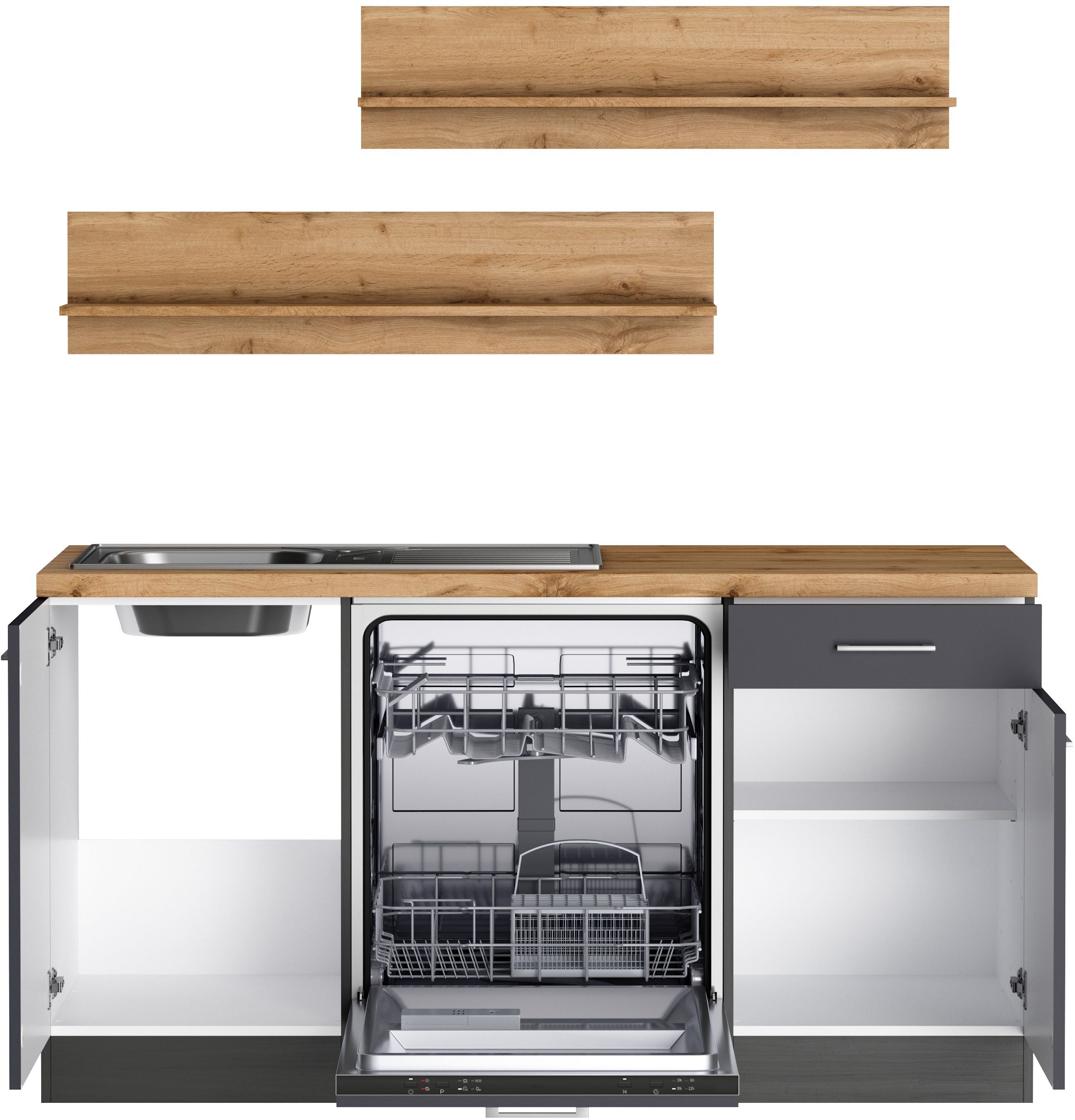KOCHSTATION Winkelküche KS-Milan, optional mit Muldenlüfter, Stellbr.360/220 cm, wahlweise mit E-Geräten, Kochfeld mit Dunstabzug