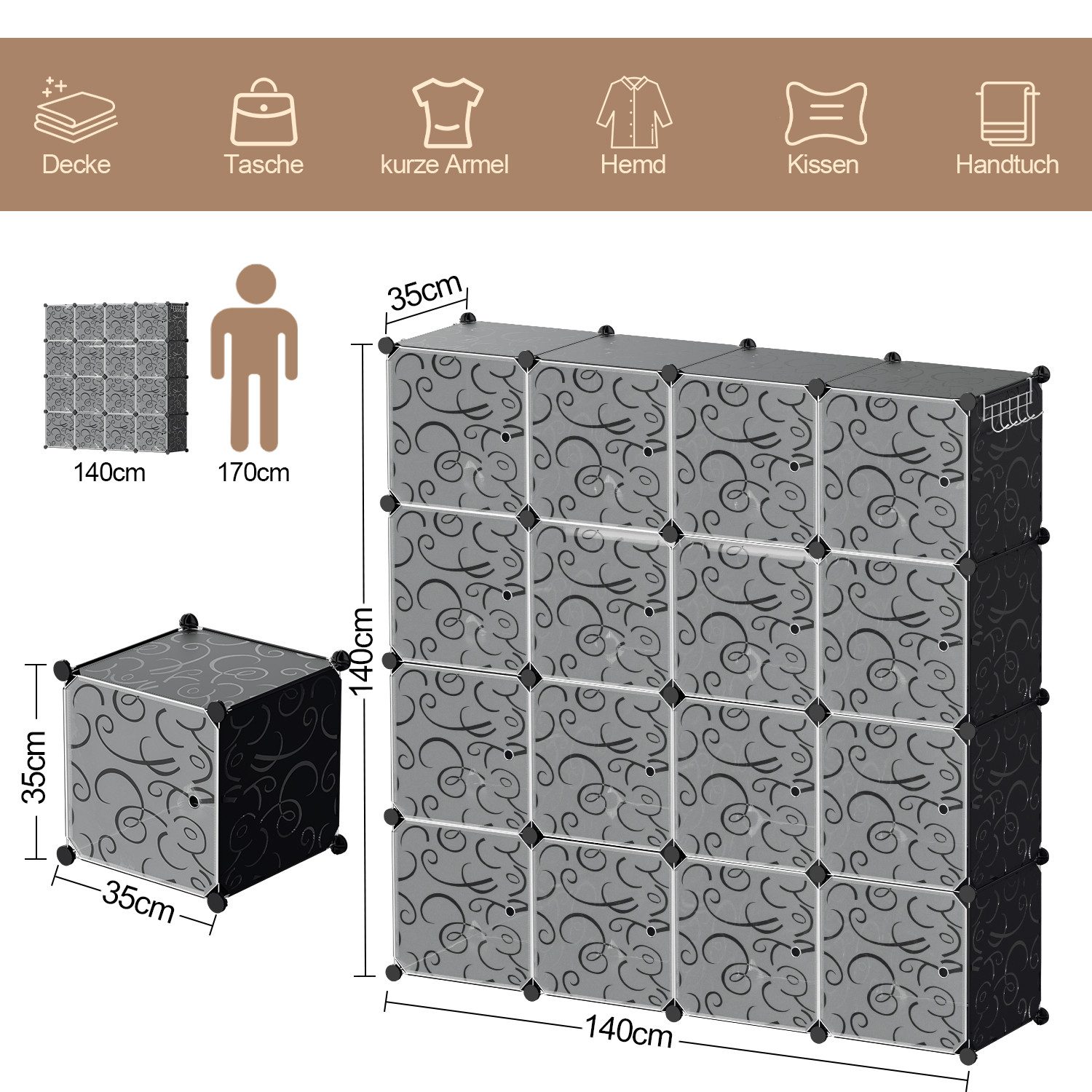 Clanmacy Kleiderschrank Kleiderschrank DIY Steckregal Set günstig online kaufen