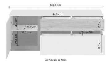 Feldmann-Wohnen Lowboard Novena (Novena, 1 St., Lowboard), 160x40x64cm weiß schwarz Catania Eiche