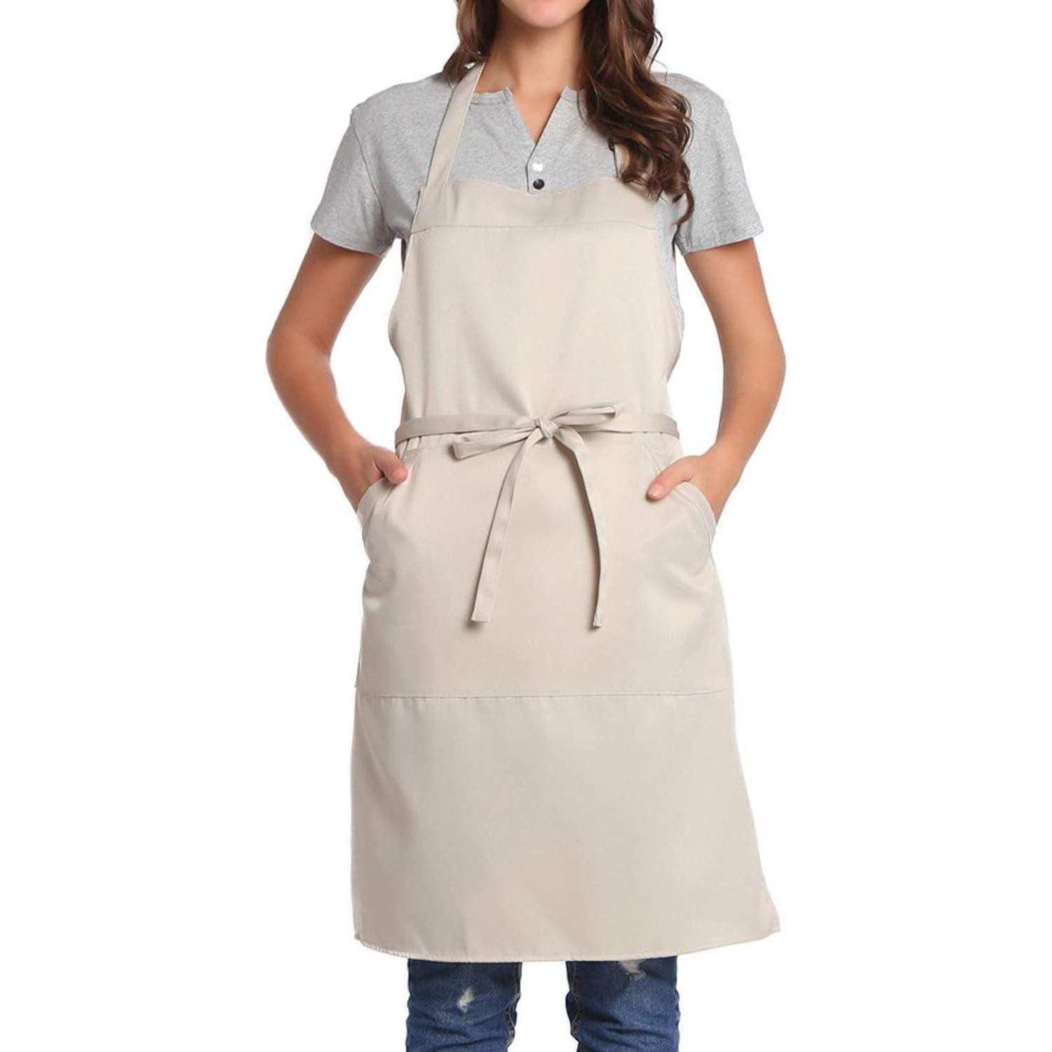 LuxusKollektion Kochschürze Schürze Verstellbar Tasche Lange Bänder Damen 27W×32L Beige