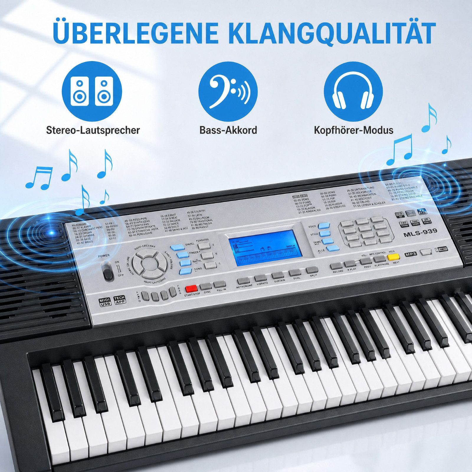 TLGREEN Digitalpiano Keyboard Piano 61 Tasten (Einsteiger E-Piano mit LCD-Display, 500 Klänge, Lernfunktion, MIDI & USB-Anschluss), 61-Tasten E-Keyboard für Kin – Bild 2 von 5