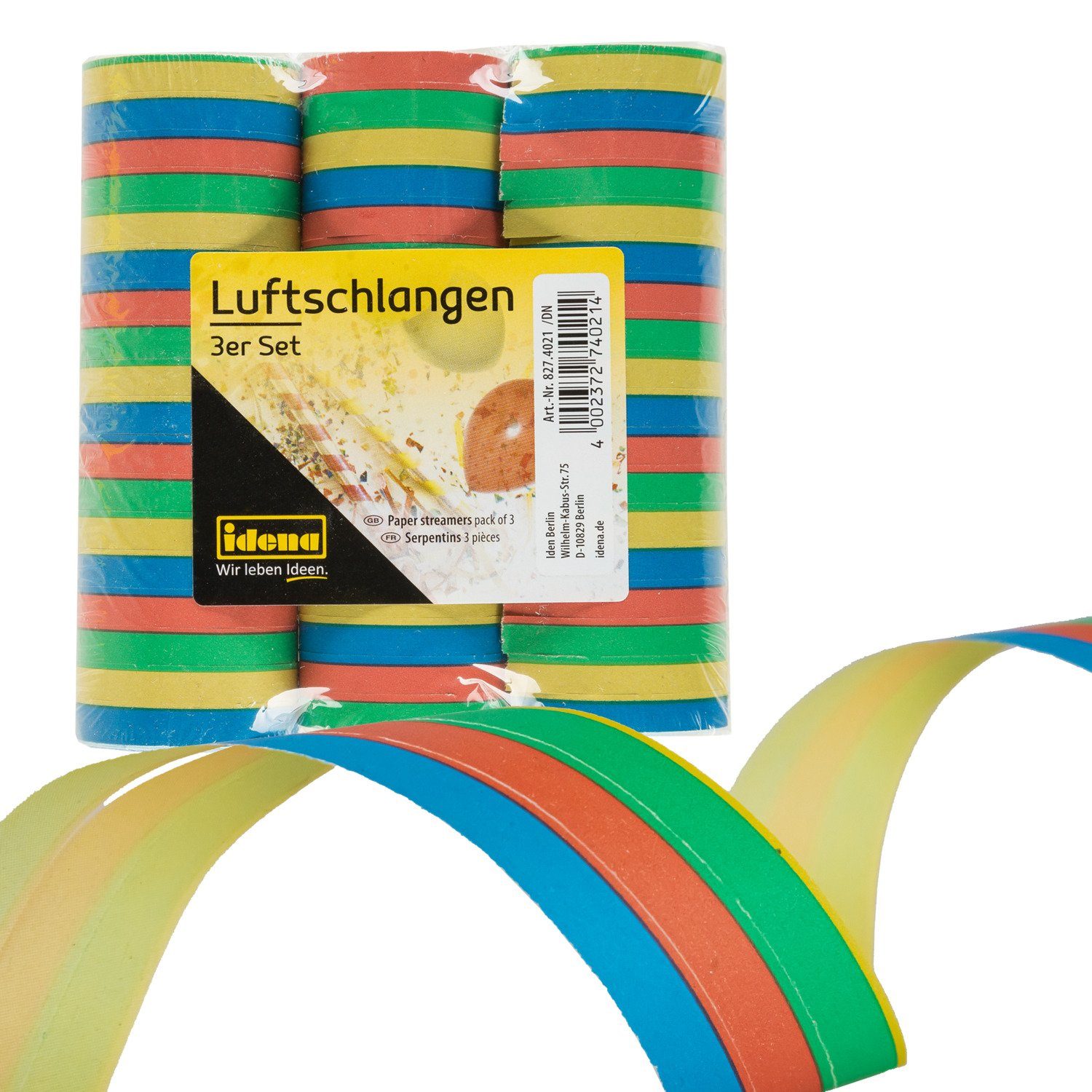 Idena Luftschlange Idena 8274021 - Luftschlangen, 3 Rollen, Mehrfarbig, aus Papier, Dekor
