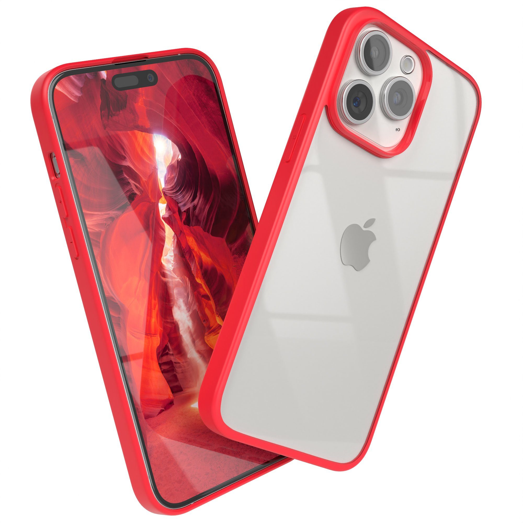 EAZY CASE Handyhülle Bumper Case für Apple iPhone 15 Pro Max 6,7 Zoll, Hülle Transparent Backcover kratzfest Slim Cover Durchsichtig Rot