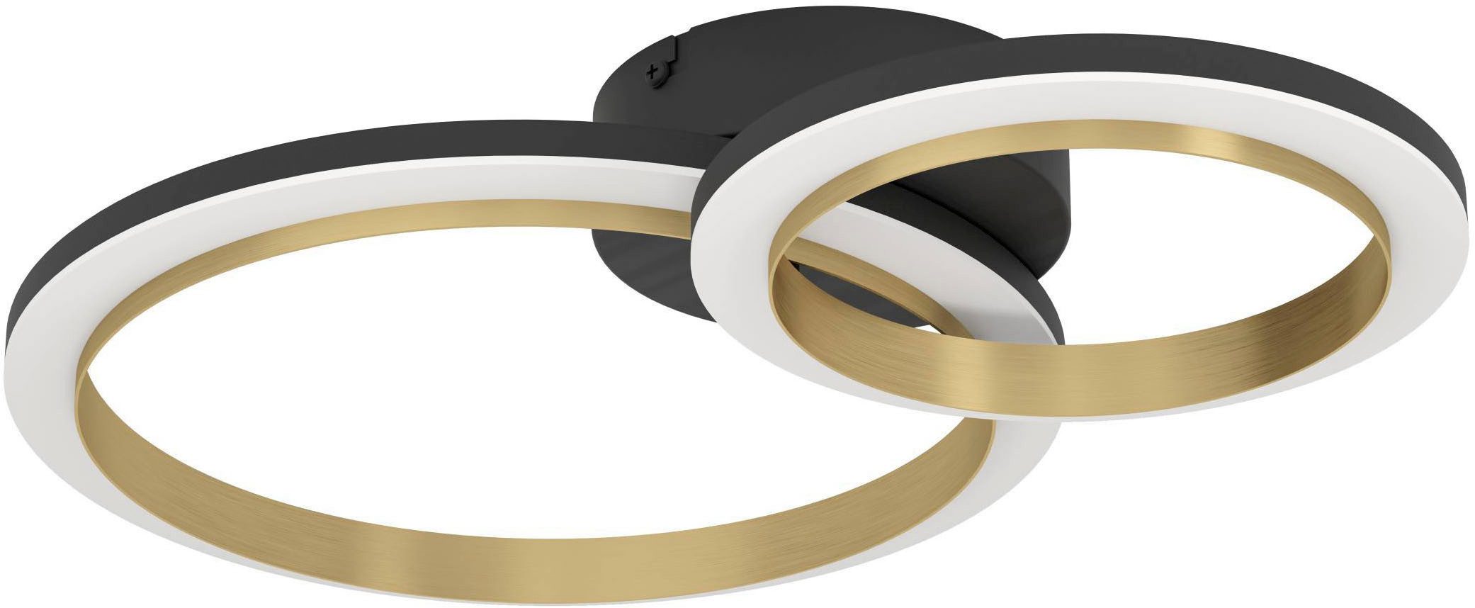 EGLO Deckenleuchte Calliera Deckenlampe, Metall und Kunststoff, Bürolampe Decke, Lampe, Dimmfunktion, LED fest integriert, Neutralweiß, Wand-/Deckenleuchte - L42 x B30 x H8 cm - schwarz, messing - 12W inkl.