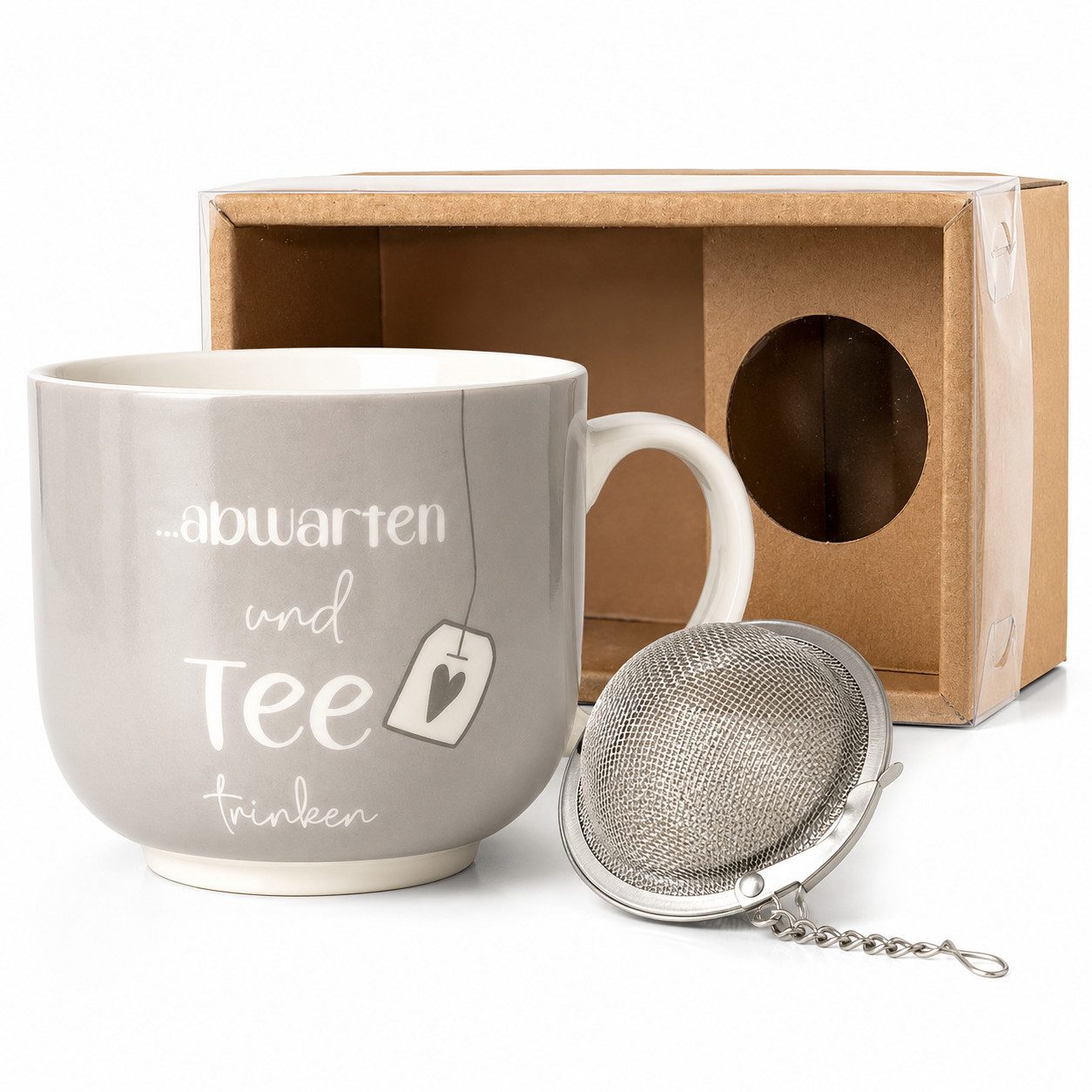BOLTZE Teeglas Boltze Teebecher mit Sieb - Abwarten und Tee trinken