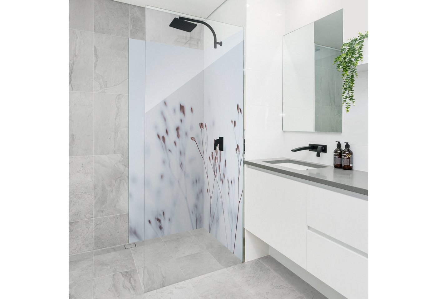 Thumbnail - Bilderdepot24 Duschrückwand Landhaus blau Duschrückwand ohne Bohren Dusche Floral, (2-tlg., 0,61 mm starke Folie selbstk...