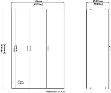 Home affaire Kleiderschrank graue Stangengriffe, einfache Selbstmontage, 175,4 x 115,8 x 49,52 cm