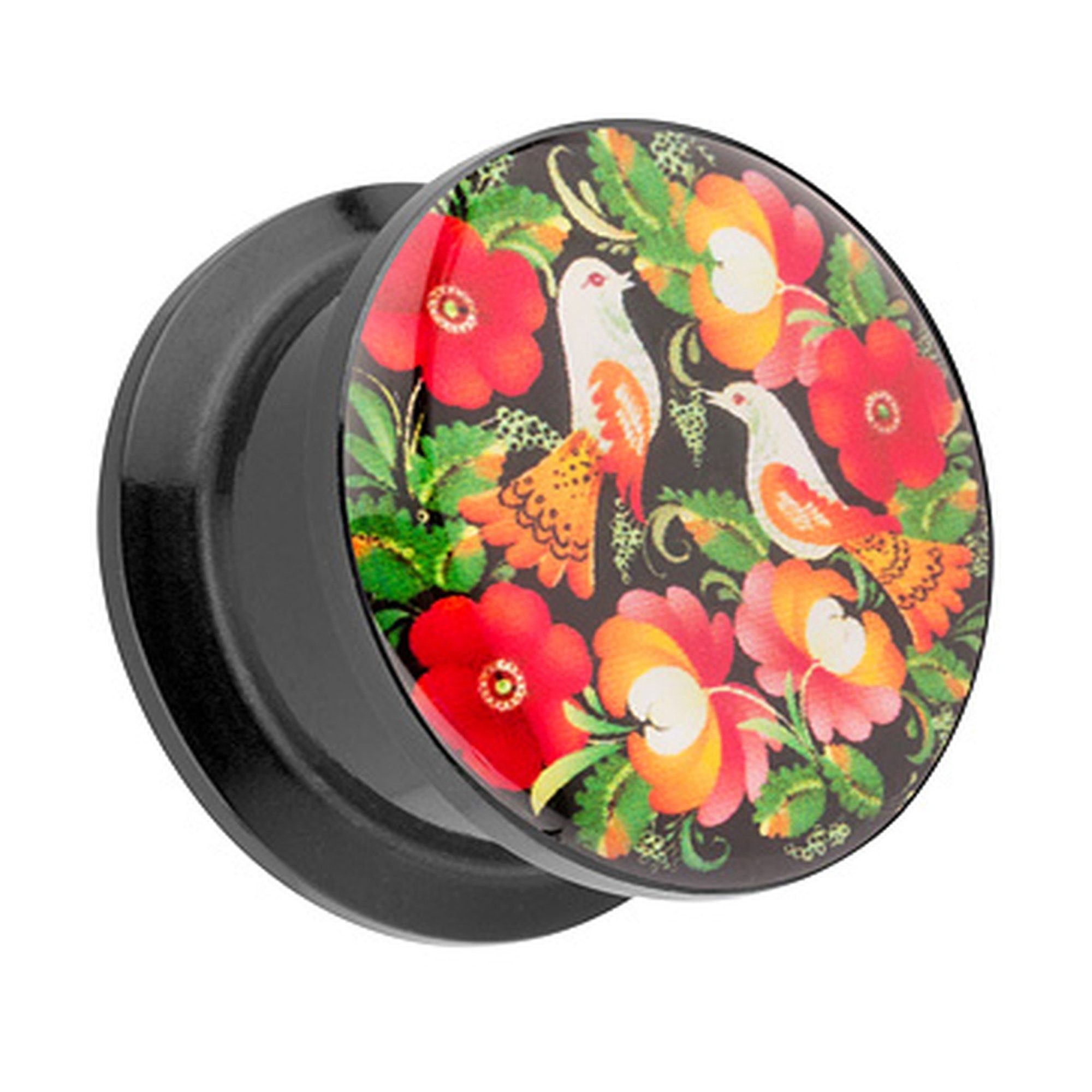 Plug Piercing Schraubverschluß Blumen & Vögel Motiv