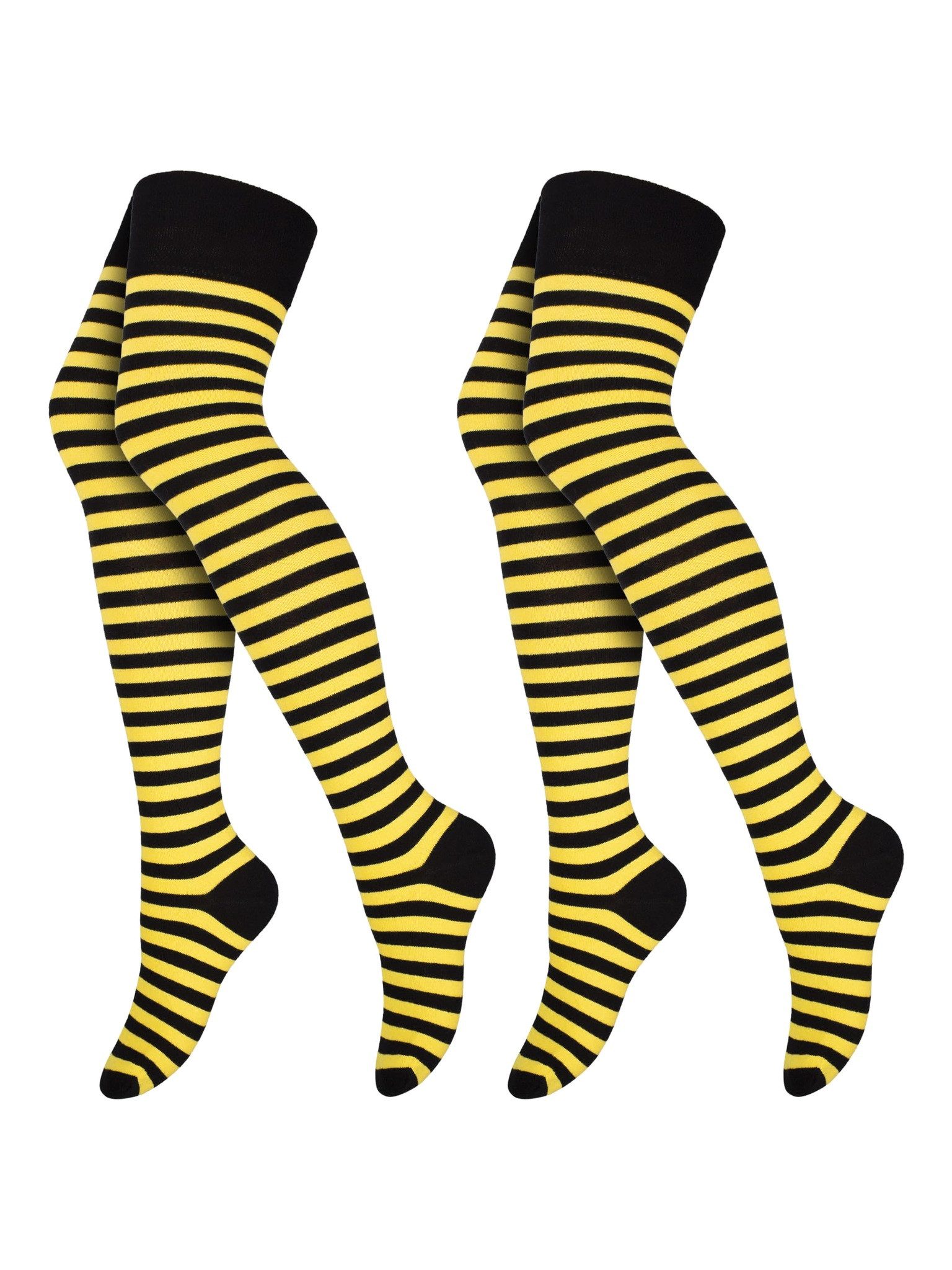 Black Snake Overknees Halloween Ringelstrümpfe Damen, lange Hexenstrümpfe für Karneval (Socken-Set, 2-Paar, Schwarz/Gelb OneSize) Kostümstrümpfe für Fasching, Mottoparty und Hexenkostüm