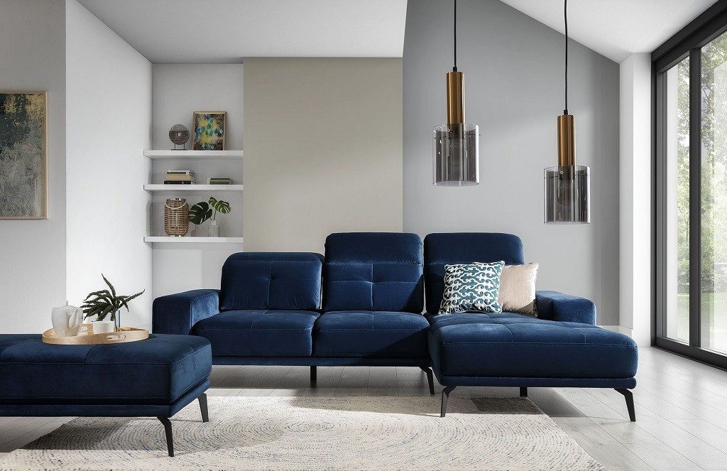 Xlmoebel Ecksofa Designer Sofa L-Form Textil Polster Wohnlandschaft Blau, 2 Teile, Made in Europa