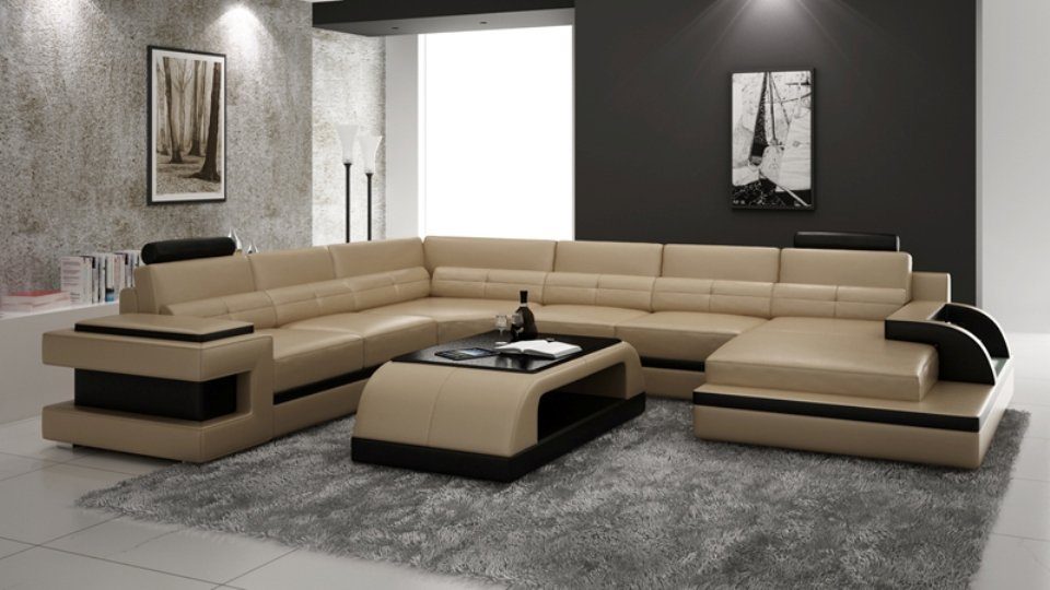 Sofa Ecksofa Modern Couch Wohnlandschaft Ecksofa, Eck Ledersofa JVmoebel Design