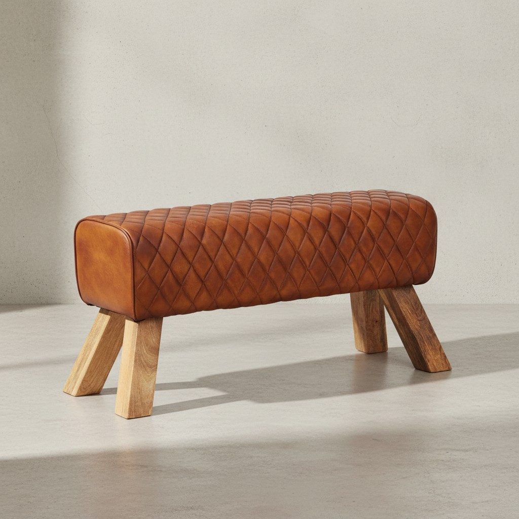 KADIMA DESIGN Sitzbank Stilvolle Echtleder-Sitzmöbel aus massivem Mango Holz