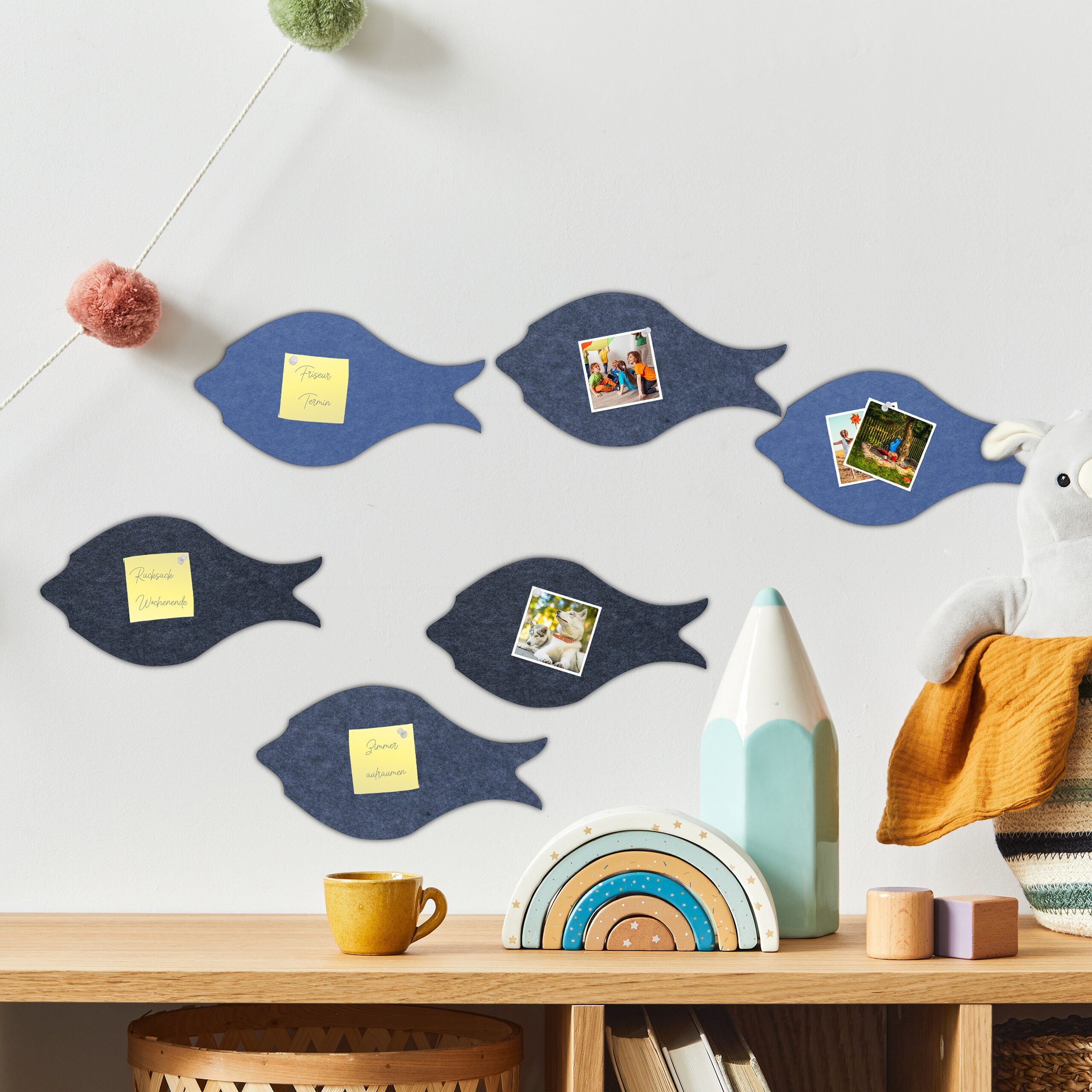 relaxdays Pinnwand Bunte Filzpinnwand Fische 6er Set