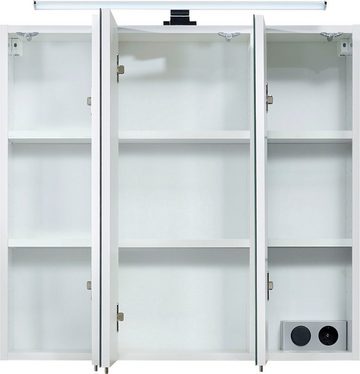 Saphir Spiegelschrank Quickset 360 Badschrank, 3 Spiegeltüren, 6 Einlegeböden, 75 cm breit inkl. LED-Beleuchtung, Türdämpfer, Schalter-/Steckdosenkombination