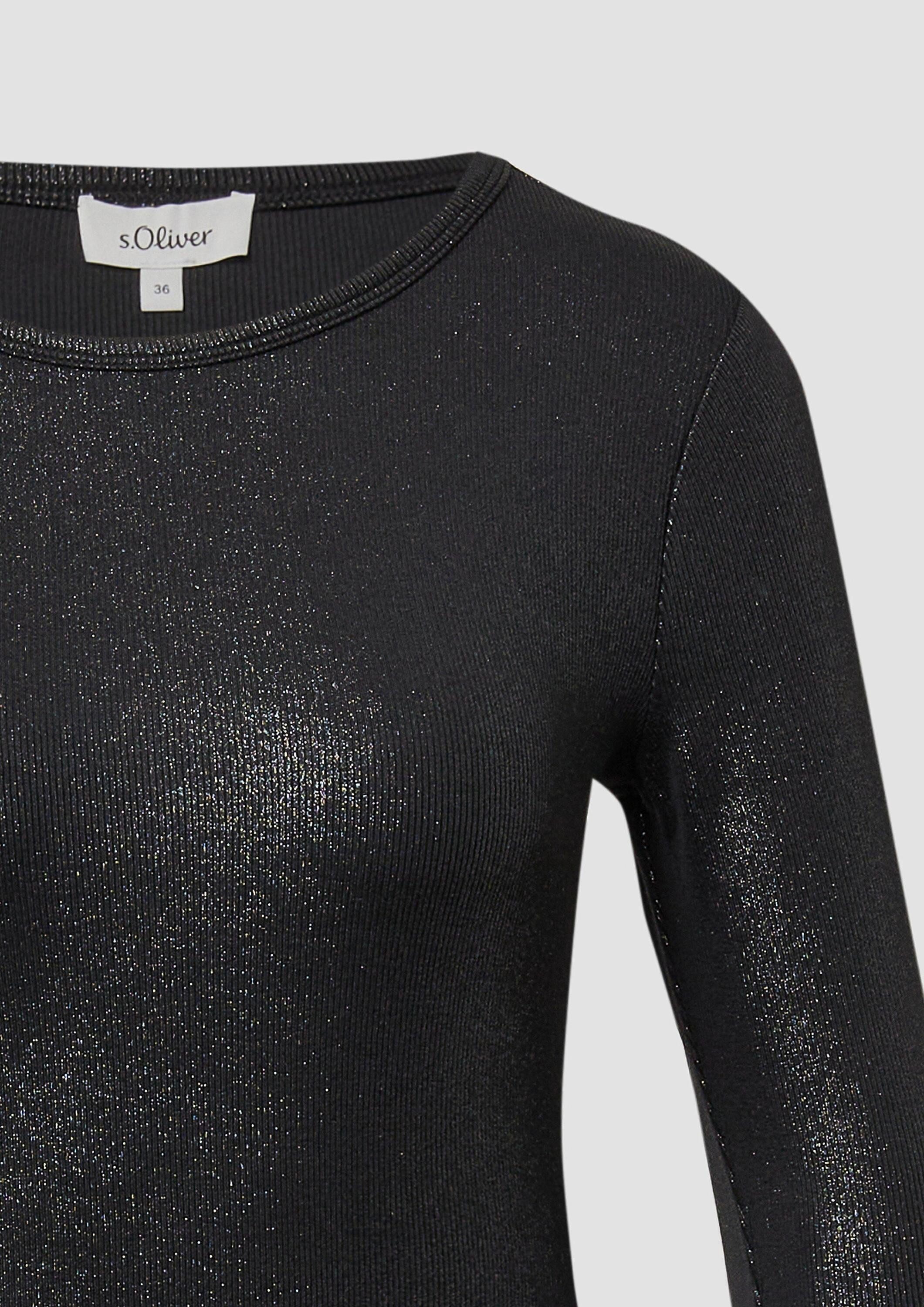 s.Oliver Langarmshirt T-Shirt Ripp-Shirt mit Glitzer-Effekt