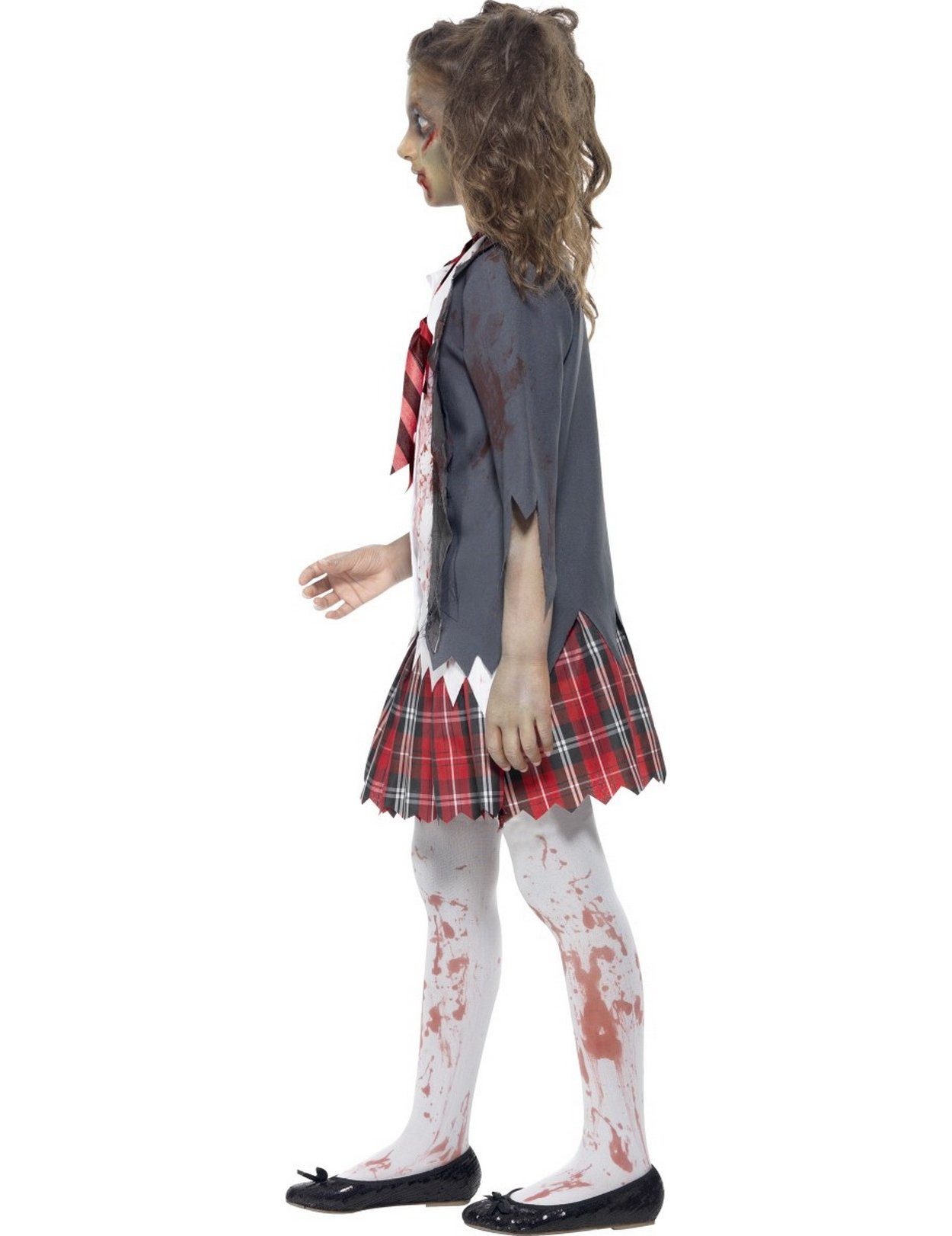 JADEO Kostüm Untotes Schulmädchen Kinderkostüm Halloween Kinderkostüm grau-weiss