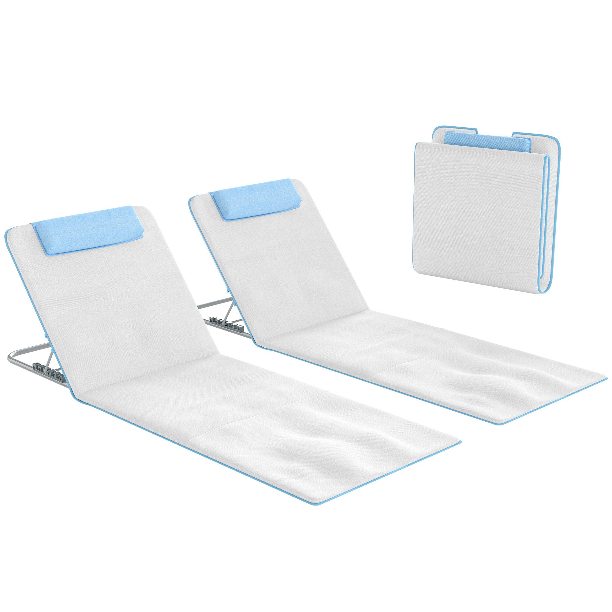 Outsunny Gartenliege 2er Set Faltbare Strandmatratze 5-stufige Höhenverstellbar Liege, Faltbare Strandliege, 2 St., Strandmatratze, Stahl, Beige, 134 x 48 x 33-43 cm