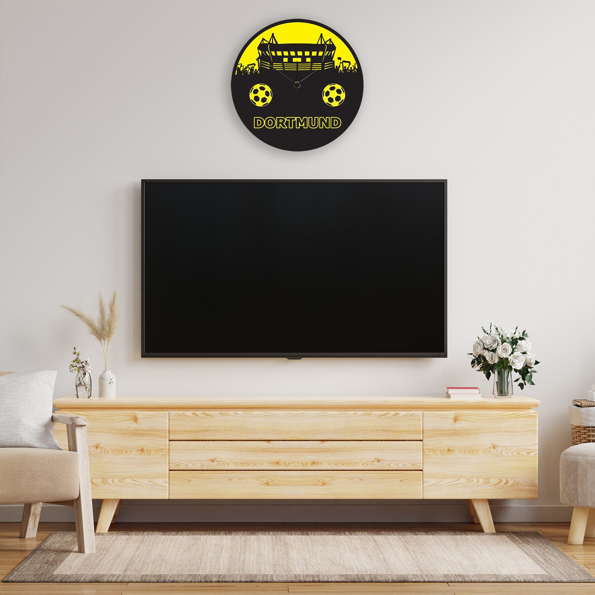 GRAVURZEILE Wanduhr aus Holz - Vereinsliebe Dortmund - Fußball -