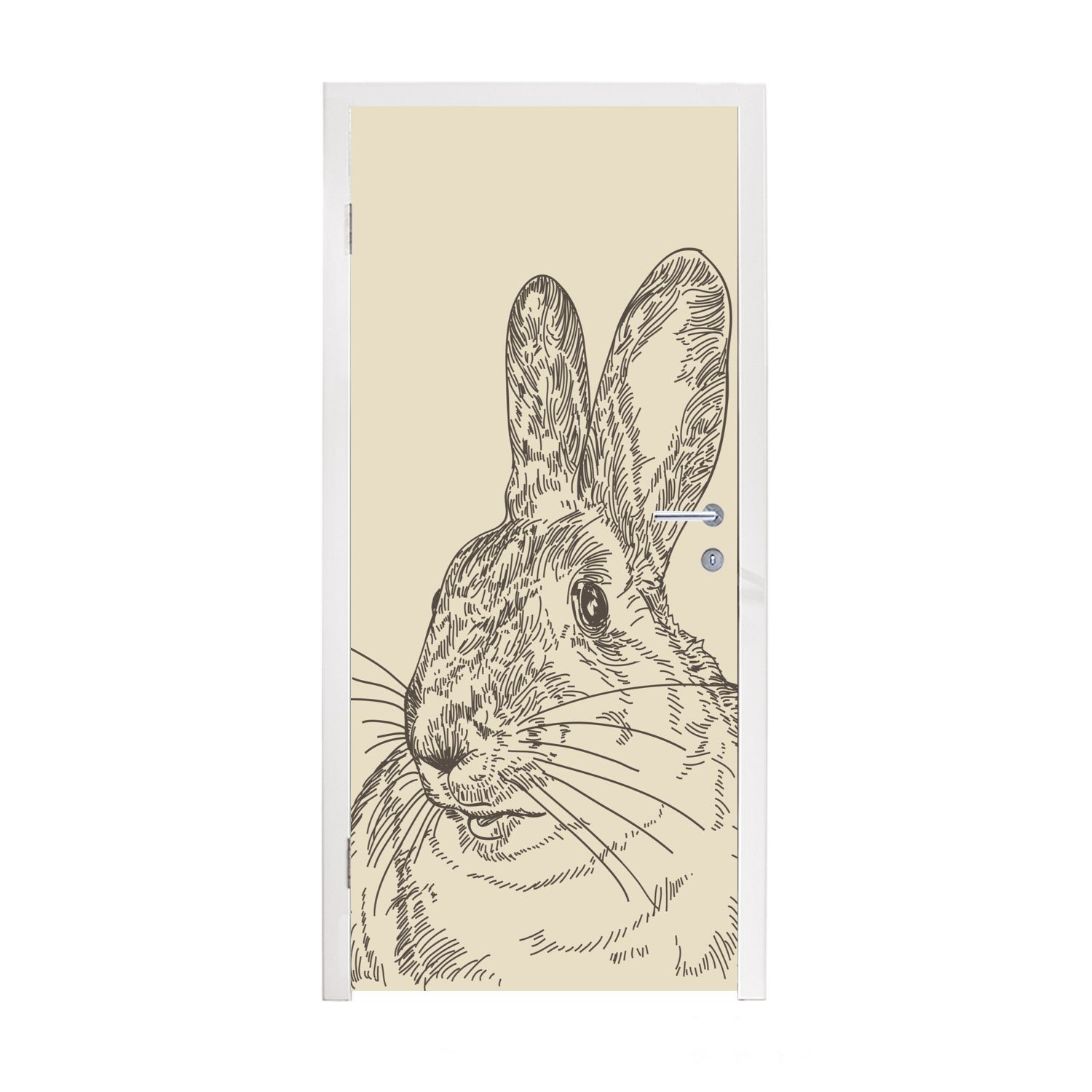 MuchoWow Türtapete Vintage-Illustration eines Kaninchens, Matt, bedruckt, (1 St), Fototapete für Tür, Türaufkleber, 75x205 cm