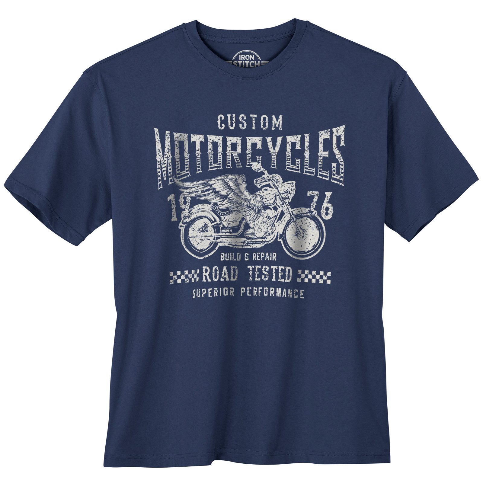 Print-Shirt Iron Stitch Übergrößen T-Shirt denimblau Motorcycles