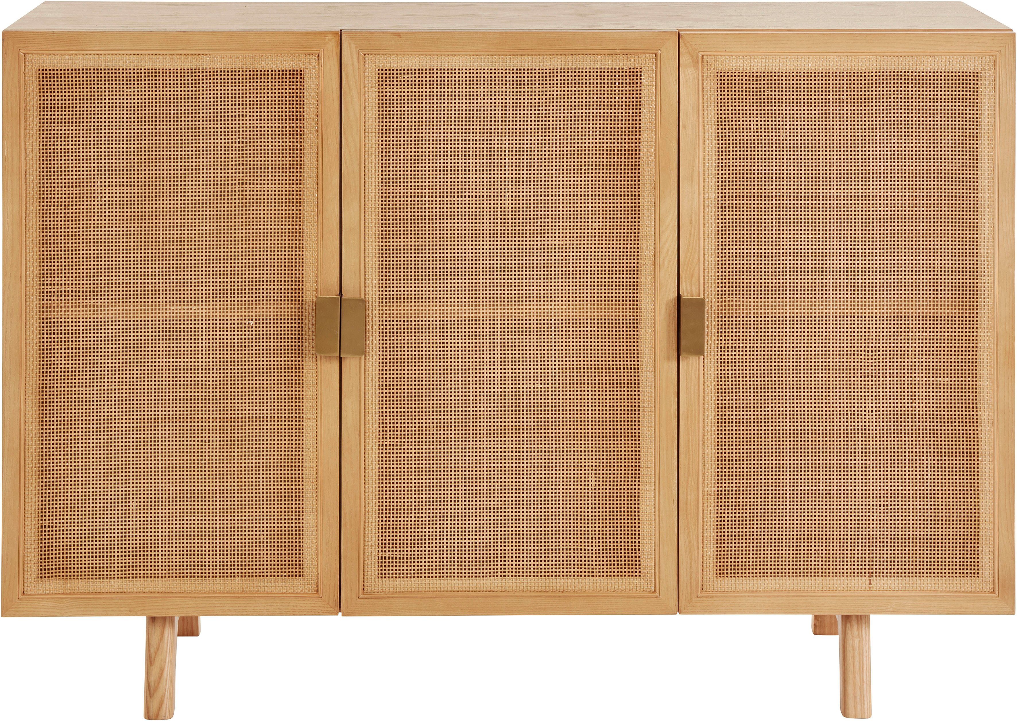 LeGer Home by Lena Gercke Kommode Lina (Sideboard, Melinoberflächen), Mit Rattan Einsatz, 4 Innenfächer, teilmassiv