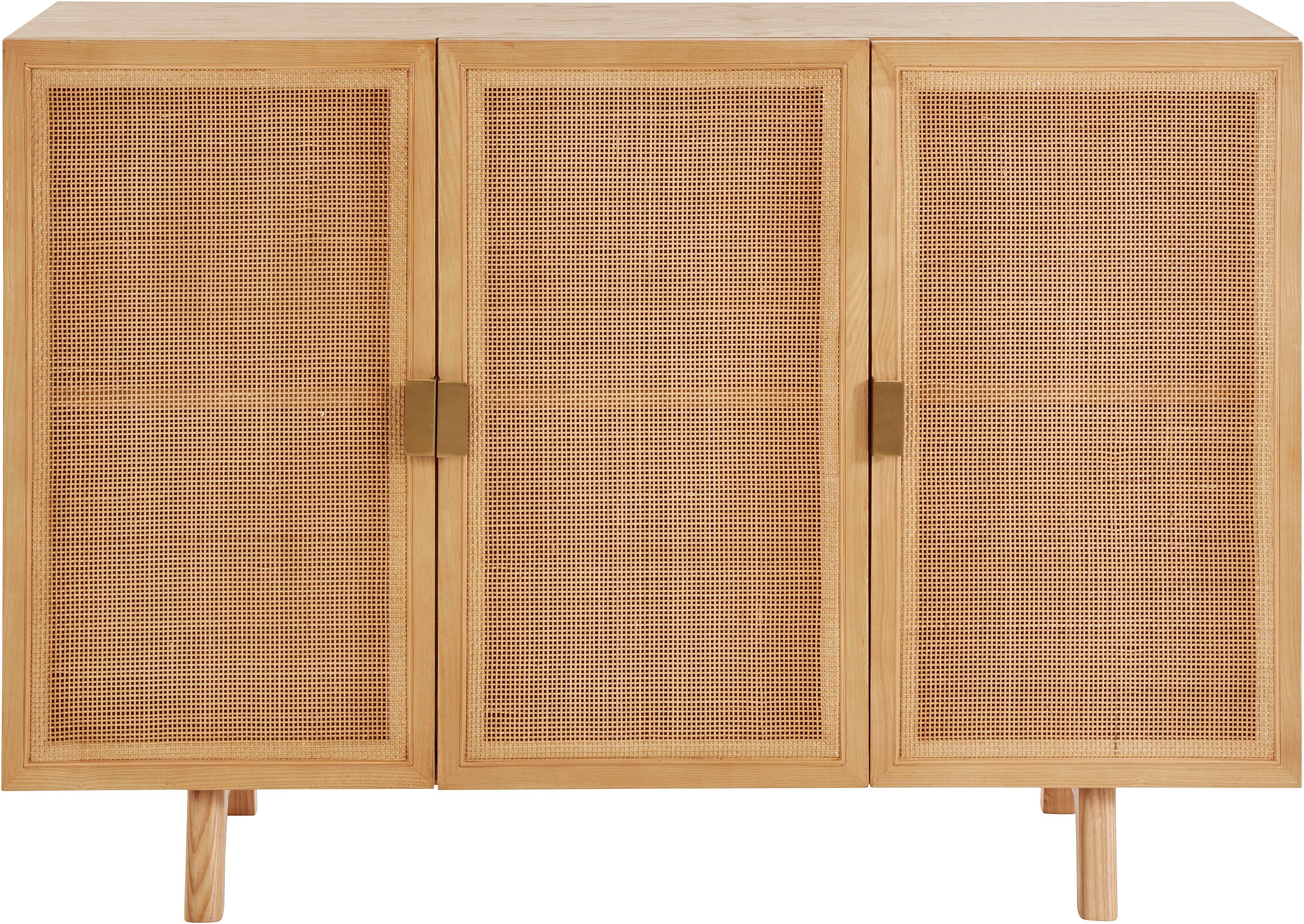 LeGer Home by Lena Gercke Sideboard Lina, Mit Rattan Einsatz, 4  Innenfächer, teilmassiv