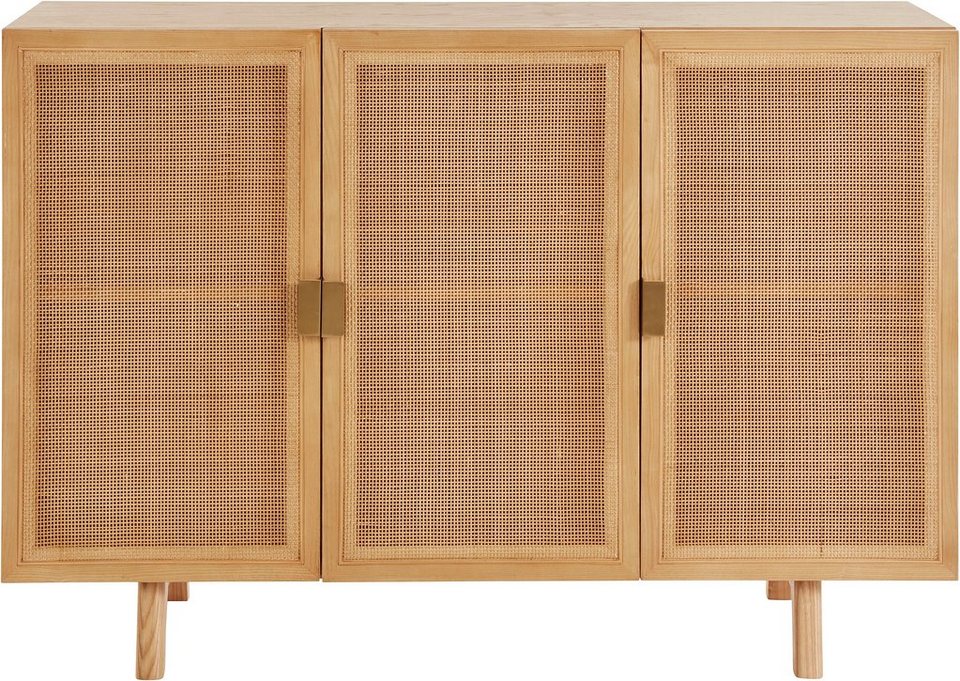 LeGer Home by Lena Gercke Sideboard Lina, Mit Rattan Einsatz, 4  Innenfächer, teilmassiv