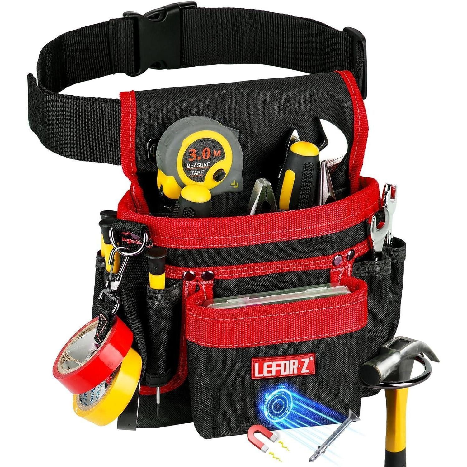 LuxusKollektion Werkzeugtasche Werkzeuggürtel Magnetisch mit 14 Taschen Schwarz Rot