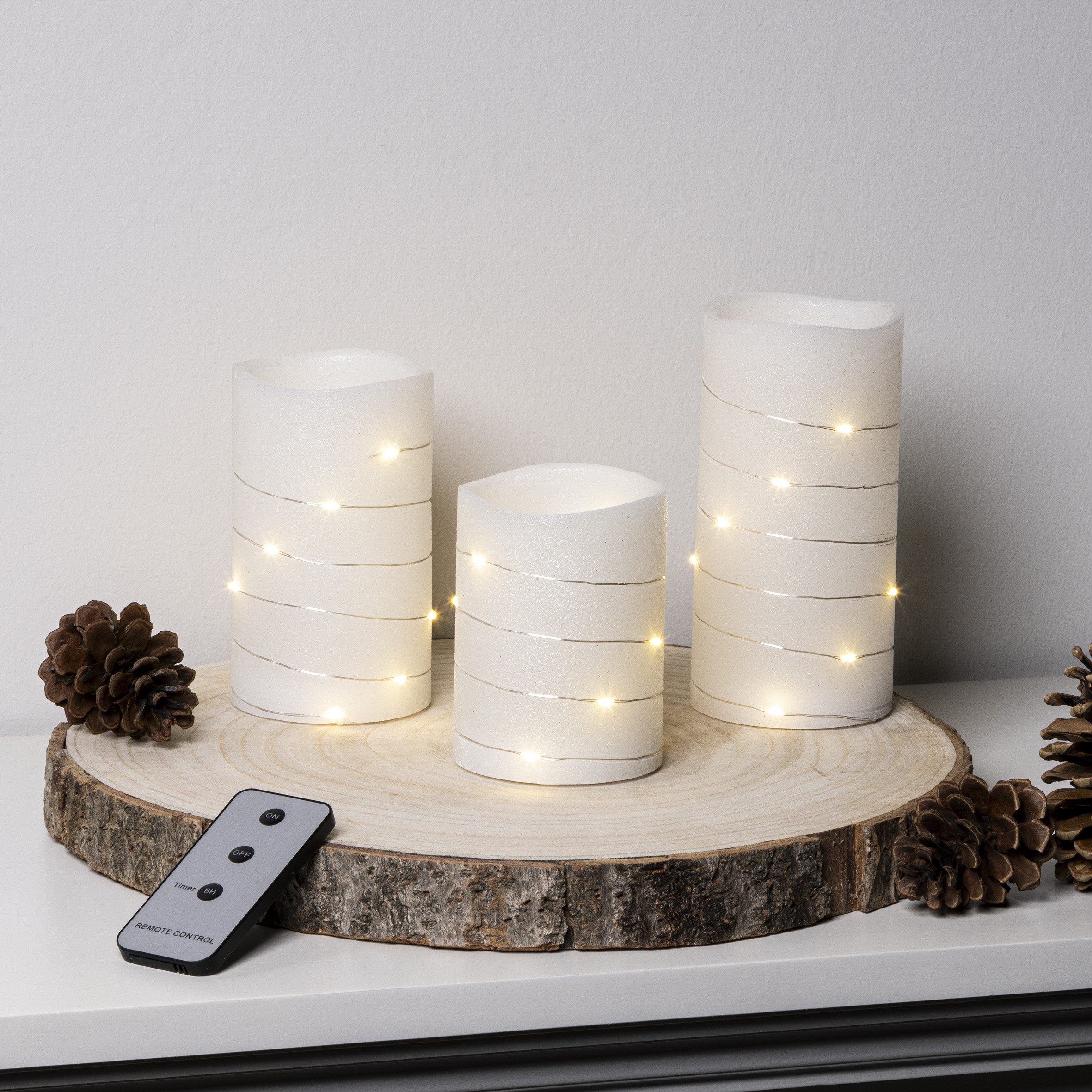Haushalt International LED-Kerze 3-tlg. Kerzen-Set mit Fernbedienung warmweiß