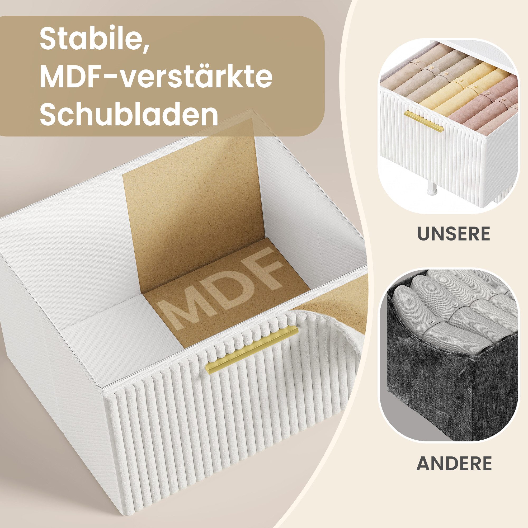 SONGMICS Kommode Wohnzimmerschrank im Cord-Design, Kommode mit 7 Schubladen, 98,7 x 30 x 74,7 cm, Weiß – Bild 4 von 5