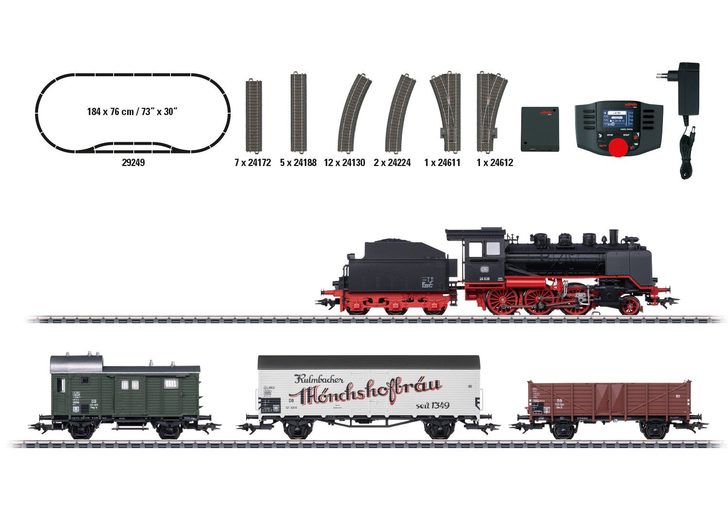 Märklin Modelleisenbahn-Set Digital-Startpackung "Nahgüterzug mit BR 24" - 29249, Spur H0, Made in Germany