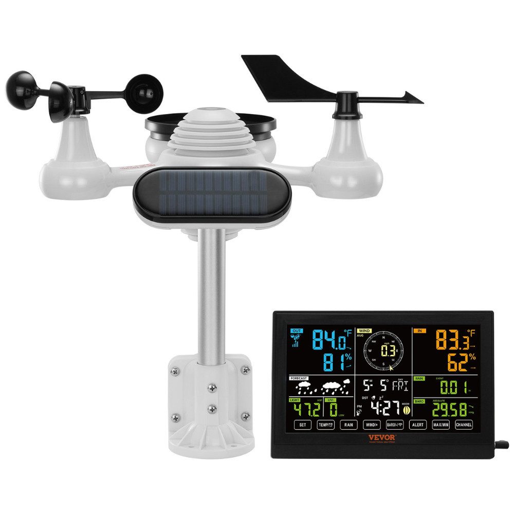 SUCCEBUY YT60234 7-in-1 WLAN-Funk-Wetterstation mit 7,5 Zoll Farbdisplay Wetterstation (Integrierter Alarm mit Schlummerfunktion, Datenübertragung in Echtzeit)