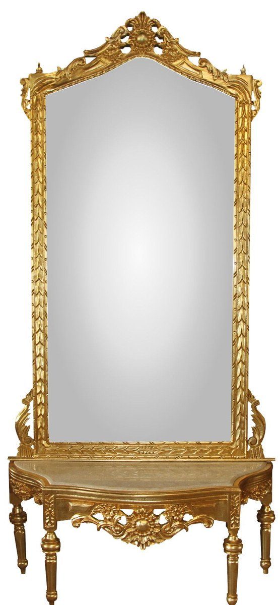Casa Padrino Barockspiegel Barock Spiegelkonsole - Garderobenkonsole Gold mit Marmorplatte und mit schönen Barock Verzierungen auf dem Spiegelglas Mod8 - Antik Look | Barock-Spiegel
