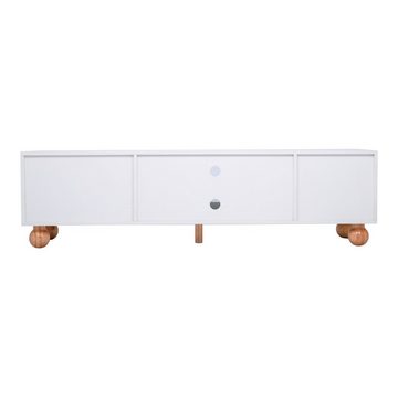 Merax Lowboard mit Rattantür und Glastüren, TV-Schrank mit Stauraum, TV-Board Landhaus, Fernsehtisch, Breite:170cm