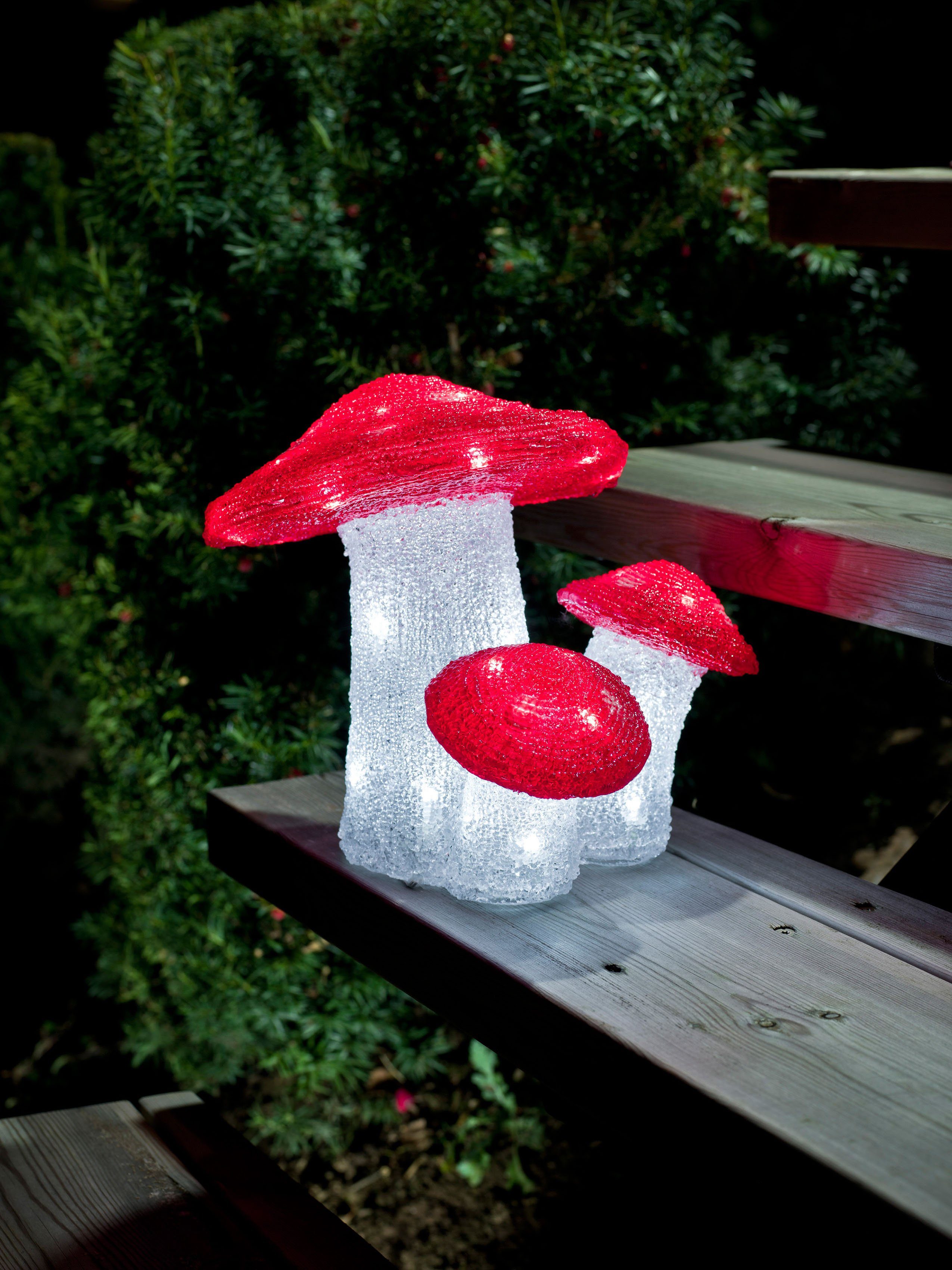 Offizielle Seite KONSTSMIDE Weihnachtsfigur Weihnachtsdeko Fliegenpilz, weiße Acryl (1 kalt aussen LED 3er-Set, 48 Dioden St)