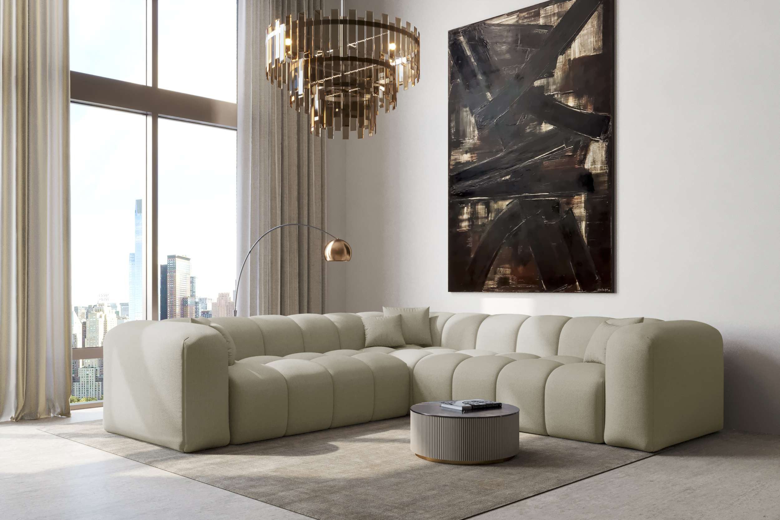 99rooms Ecksofa Livorno, Sofa L-Form, Eckcouch, Rundumbezug aus gepolstertem Chenille EDEN